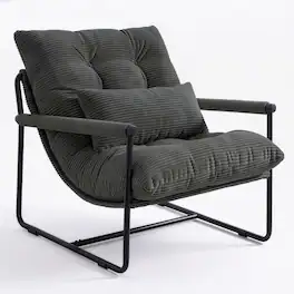 Celtoss - Ergonomic Corduroy Lounge Chair with Lumbar Pillow, Tufted Backrest, 300 Lbs Capacity - Dark Gray