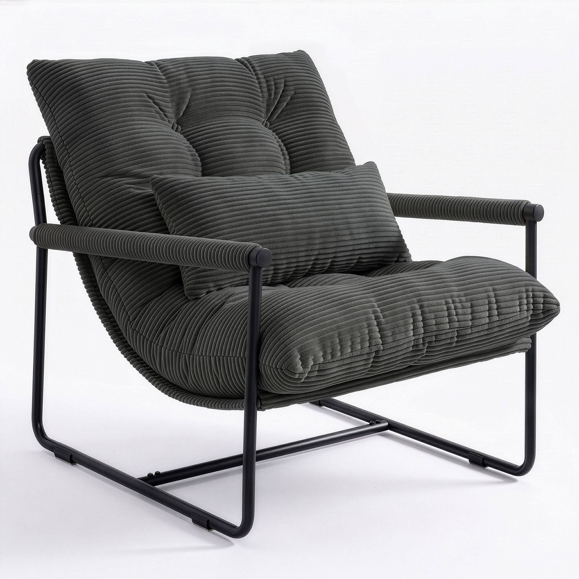 Celtoss - Ergonomic Corduroy Lounge Chair with Lumbar Pillow, Tufted Backrest, 300 Lbs Capacity  - Dark Gray