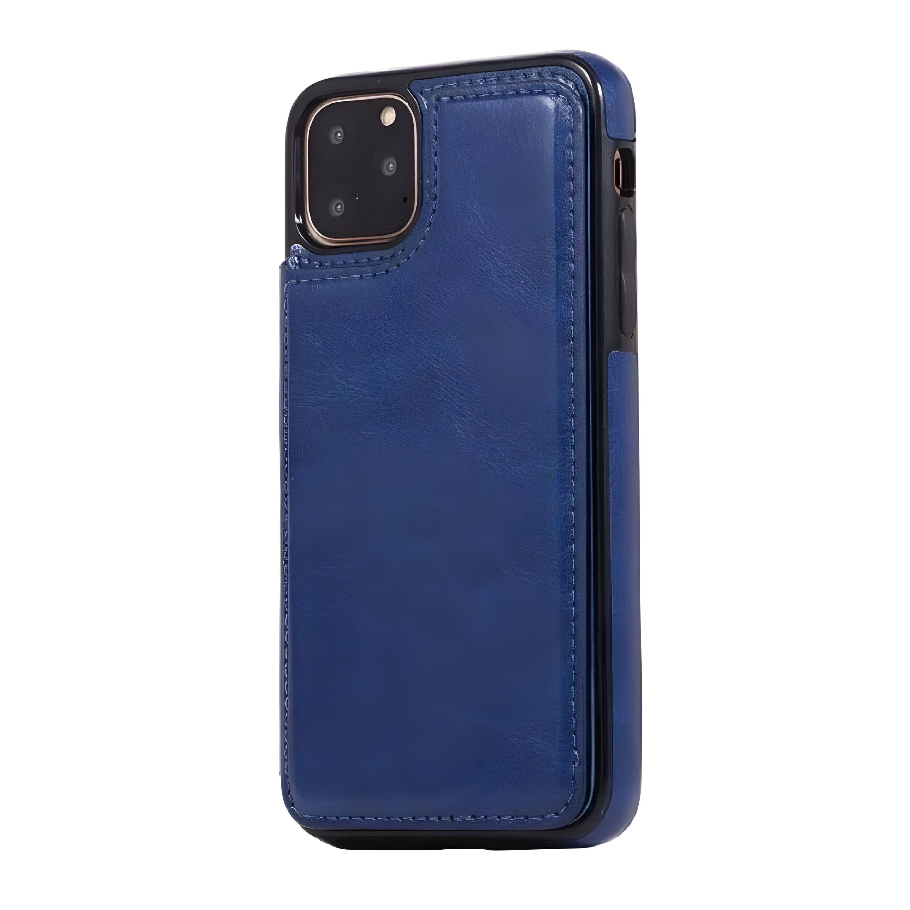 Left. Kitcheniva - Leather Cellphone Case For iPhone 11 With Magnetic Flip And Card Pocket - Blue.