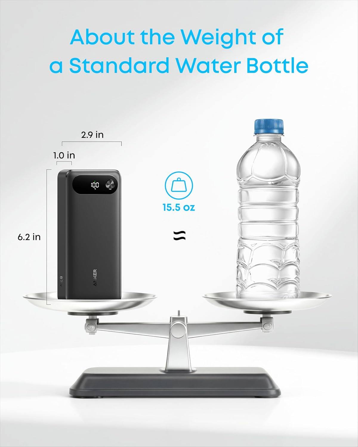 About the Weight of a Standard Water Bottle

2.9 in  
1.0 in  
6.2 in

15.5 OZ