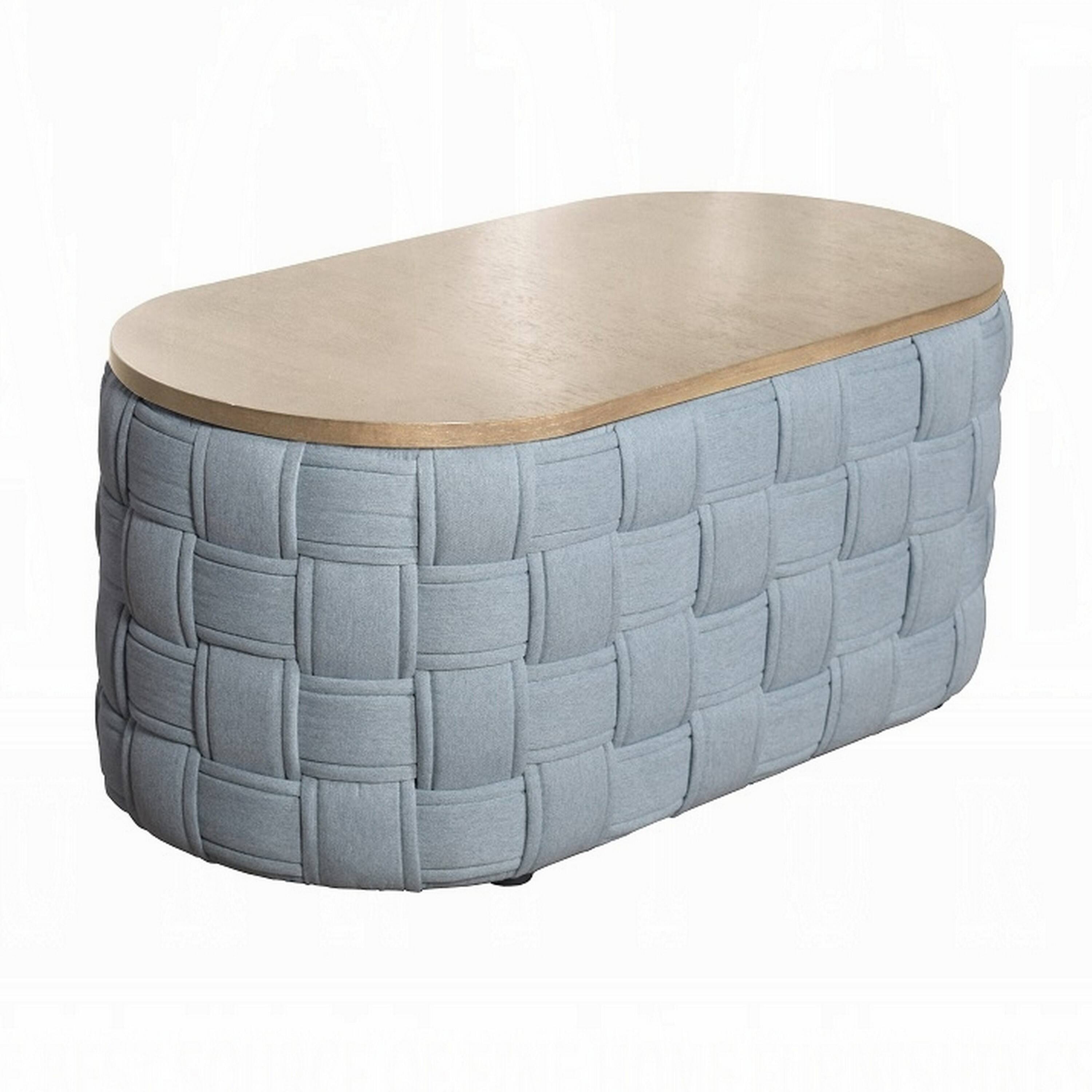 Manhattan Lane - Reah Coffee Table, Knitted Light Blue Chenille, 41 Inch - Teal, Brown