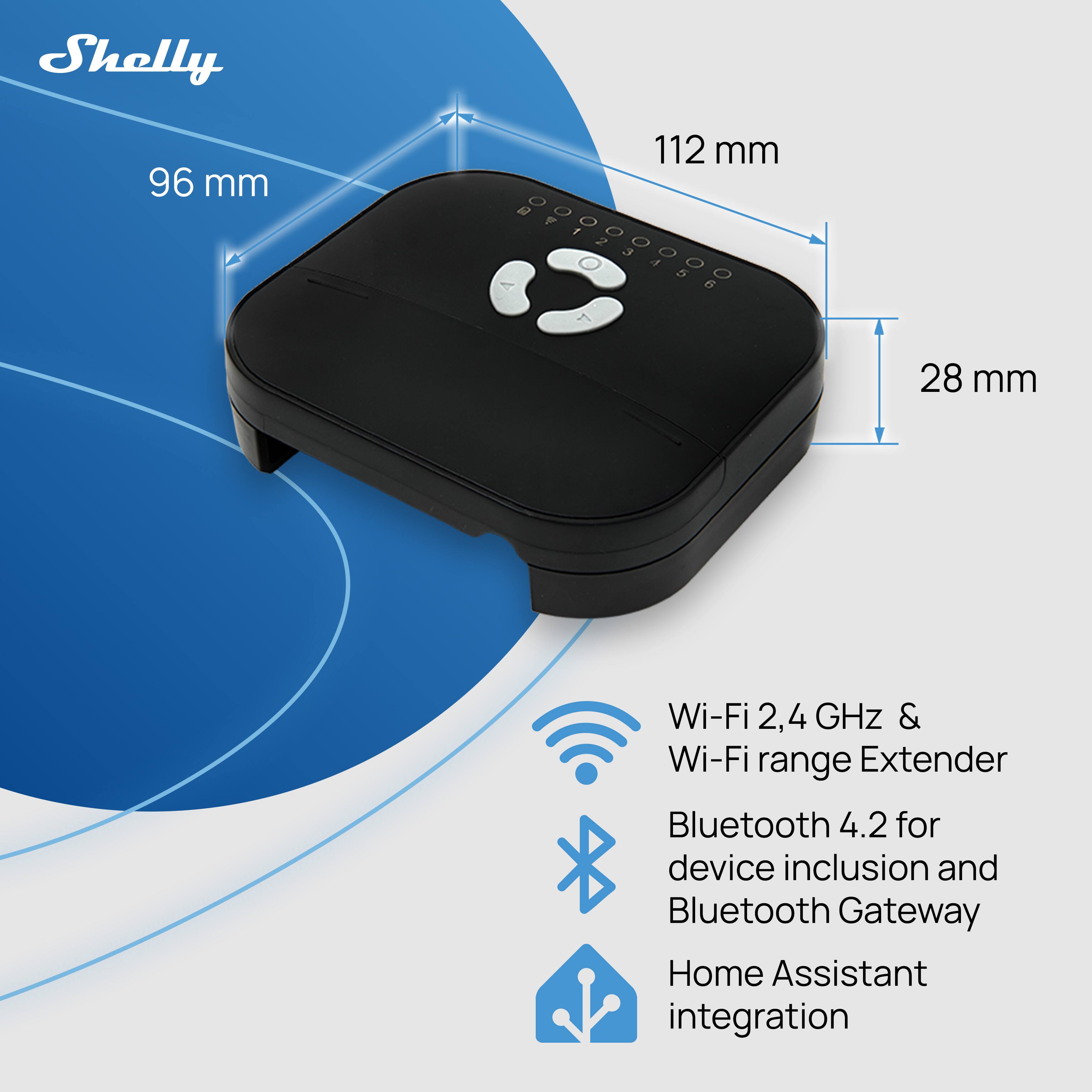 Shelly 96 mm D e 112 mm 3 i T 28 mm Wi-Fi 2,4 GHz & Wi-Fi range Extender Bluetooth 4.2 for device inclusion and Bluetooth Gateway Home Assistant integration