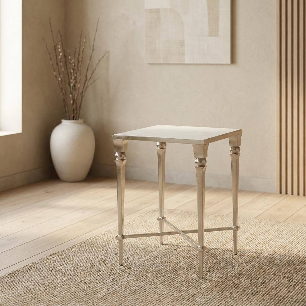 Left. Starlight Canyon Home - Square End Table with Marble Top, Modern Accent Side Table for Living Room - Silver.