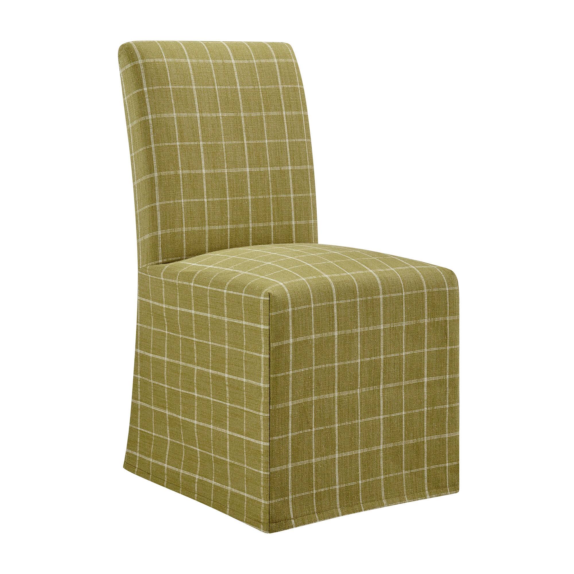 Alt View 3. Modway - Aster Linen Cotton Blend Slipcovered Dining Chairs Set of 2 by Modway - Artichoke Windowpane Check.