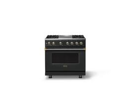 Viking - 36"W. Pro5S 5.6 Cu. Ft. Freestanding Self-Clean Sealed 4B Dual Fuel Convection Range/Grdl-Antique Bronze/Brushed Brass - Antique Bronze