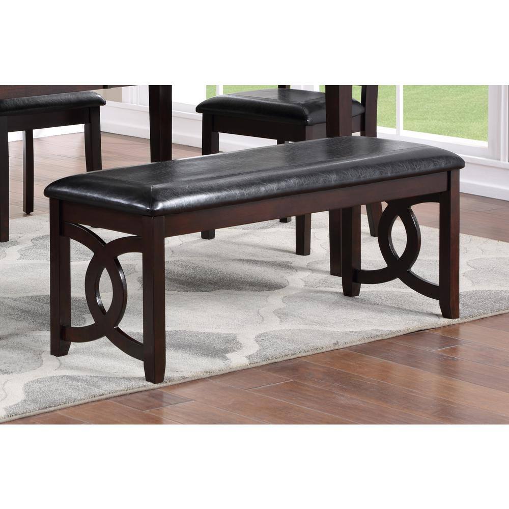 Back. New Classic Furniture - Furniture Gia 46" Solid Wood and Faux Leather Bench in Ebony Black - Black.