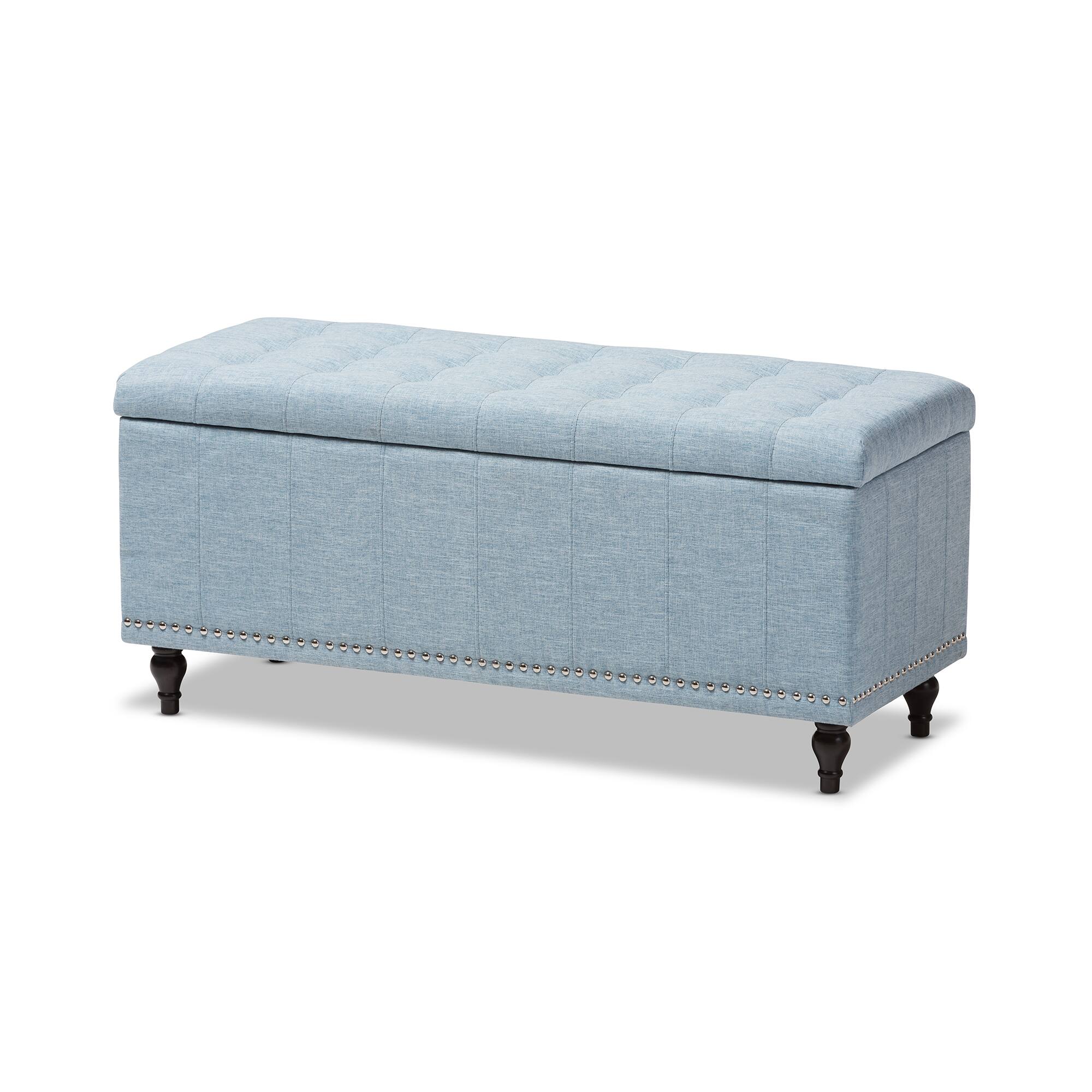 Front. Baxton Studio - Kaylee Modern Classic Fabric Upholstered Button-Tufting Storage Ottoman Bench - Light Blue.
