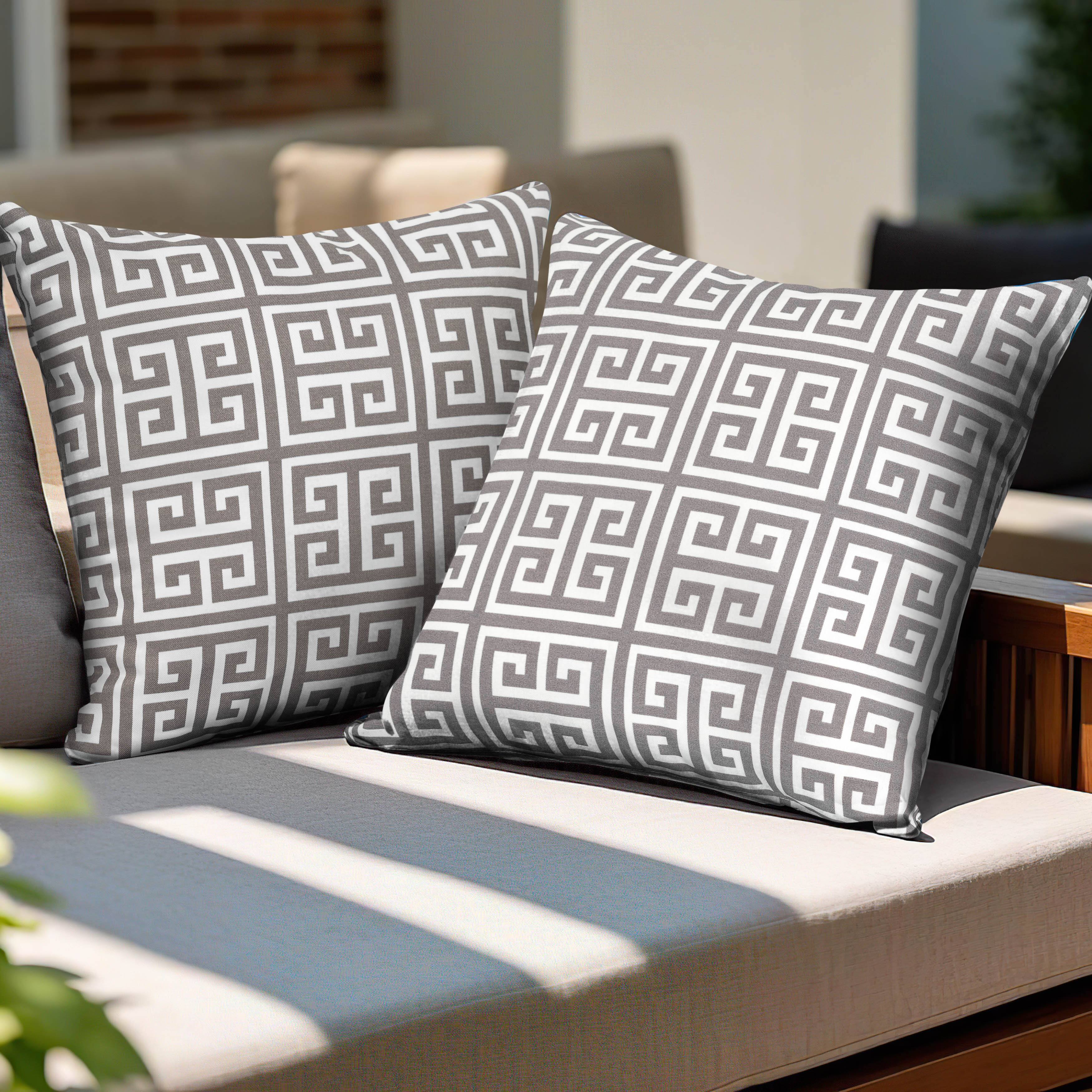 Angle. Nuu Garden - Outdoor Patio Water-Resistant Throw Pillows Set of 2 - Meander Pattern.