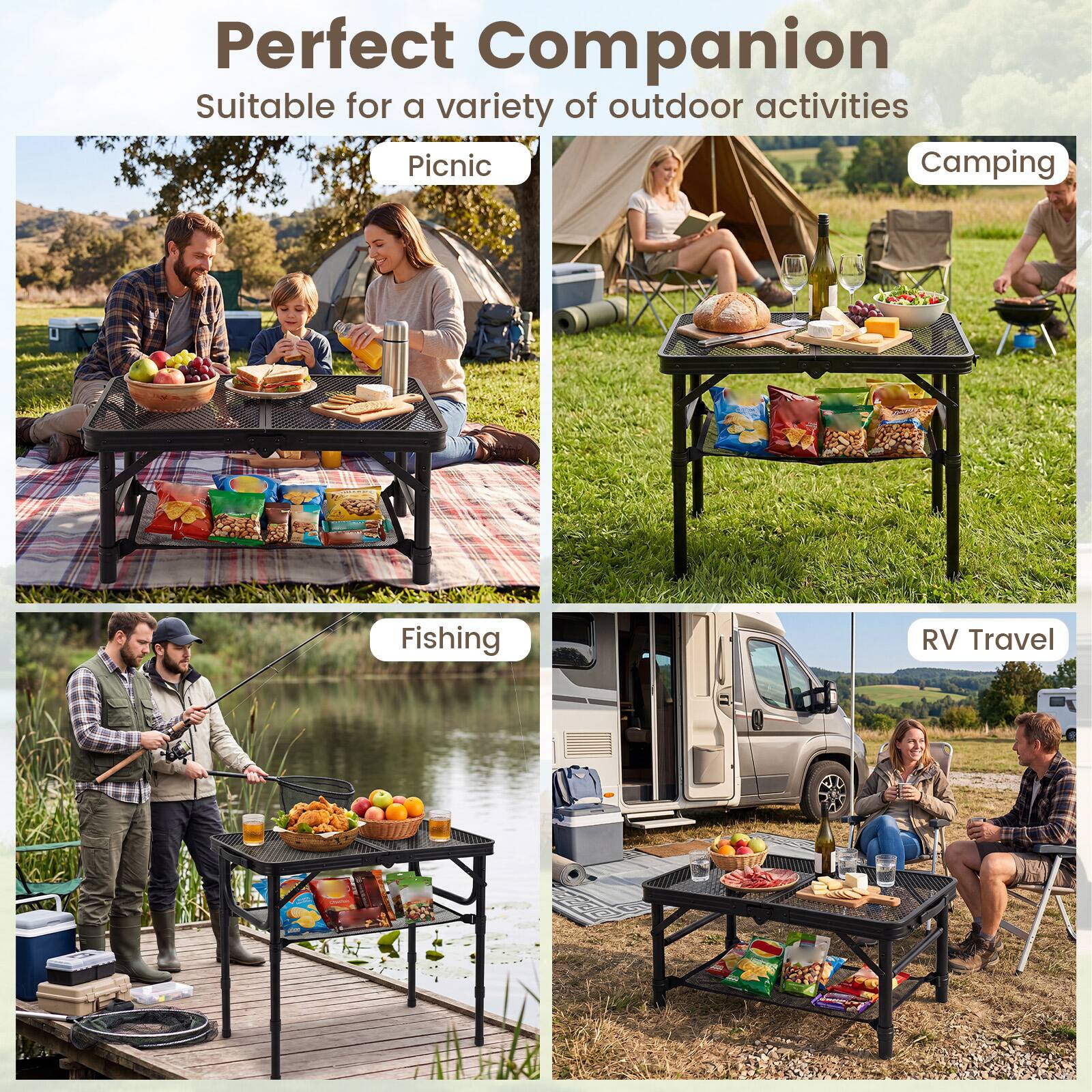 Perfect Companion  
Suitable for a variety of outdoor activities  
- Picnic  
- Camping  
- Fishing  
- RV Travel