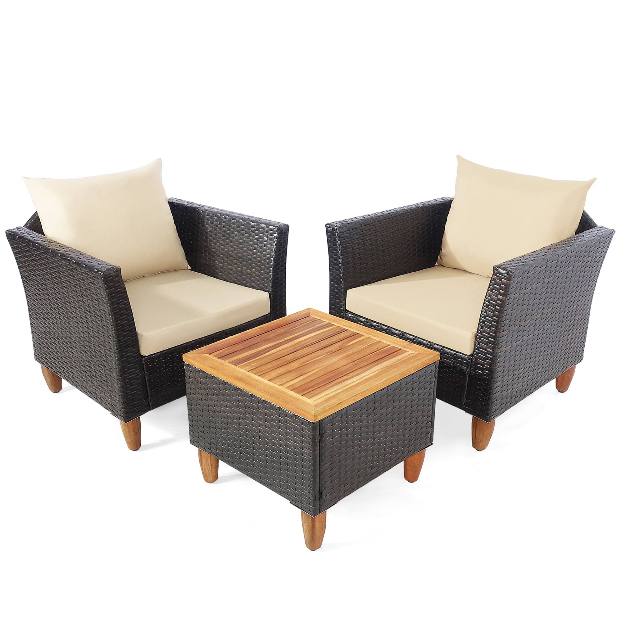 Alt View 8. Gymax - Gymax 3PCS Patio Furniture Set Conversation Bistro Set w/ Acacia Wood & Cushions Beige - Beige.