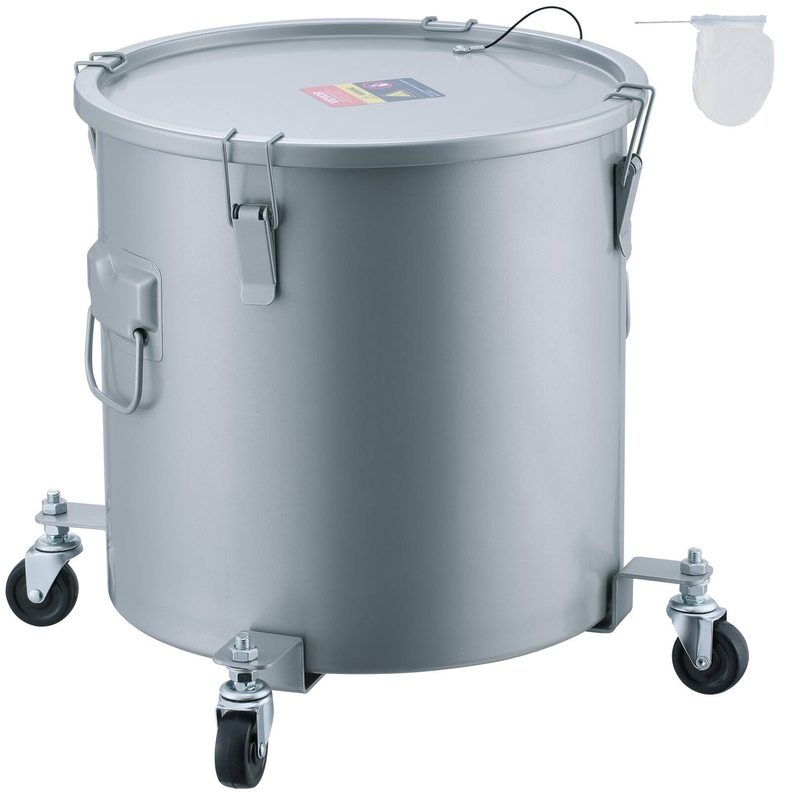 Front. VEVOR - ryer Grease Bucket, 10 Gal Oil Disposal Caddy with Caster Base, Carbon Steel Rust-Proof Coating - Gray.