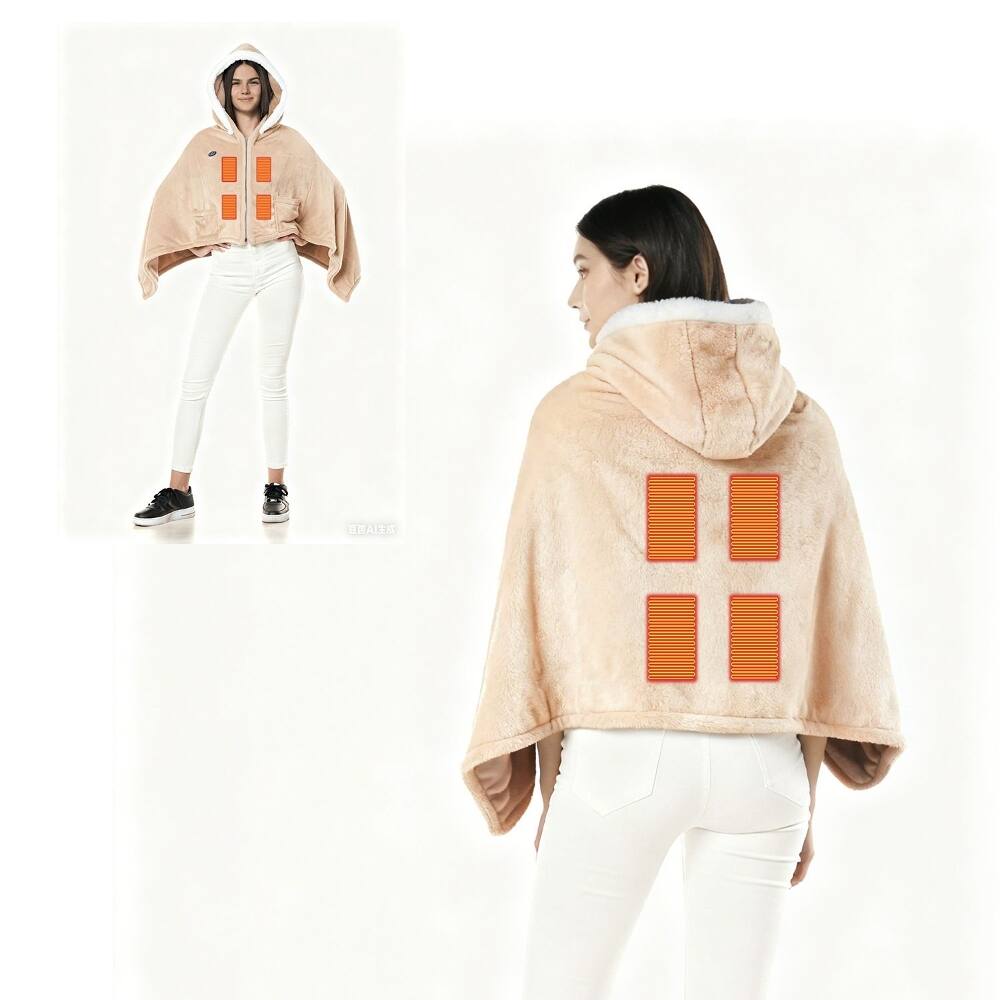 Left. Loheer - Loheer Wearable Heated Throw Blanket Double-Sided Flannel Electric Hoodie Beige - Beige.