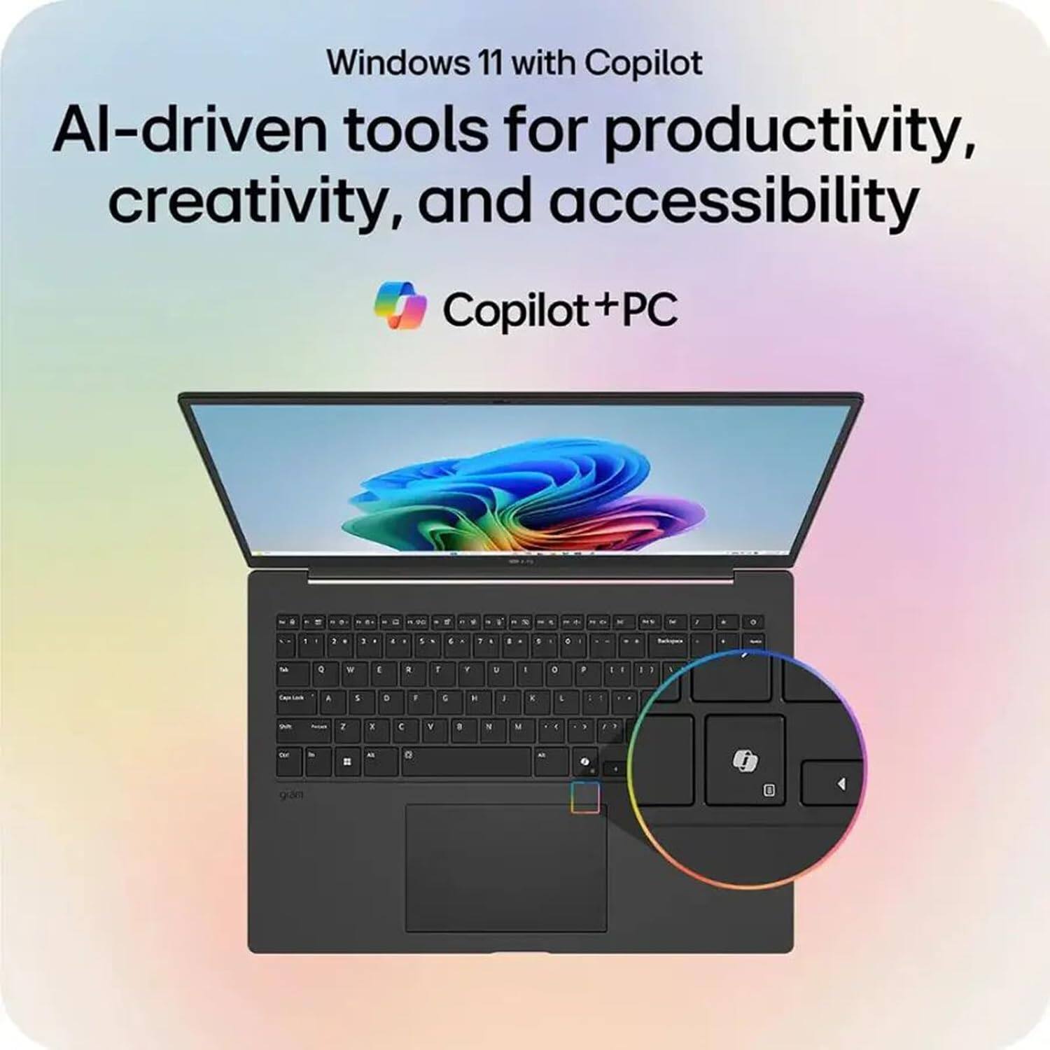 Windows 11 with Copilot  
AI-driven tools for productivity, creativity, and accessibility  
Copilot+PC