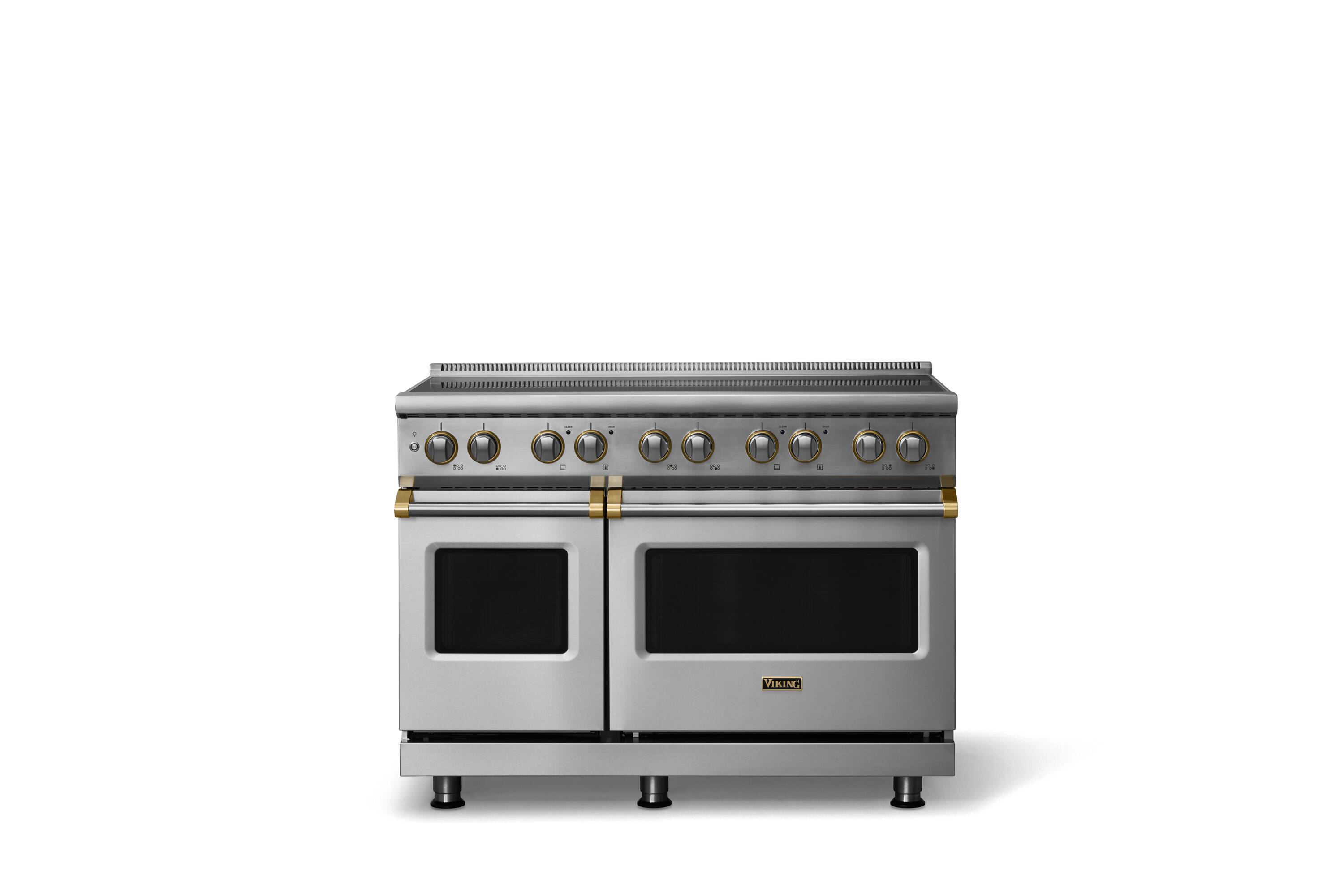 Front. Viking - 48"W. 7.3 Cu.Ft. Pro5S 6 Element Freestanding Electric Induction Convection Range - Stainless Steel/Brushed Brass - Stainless Steel.