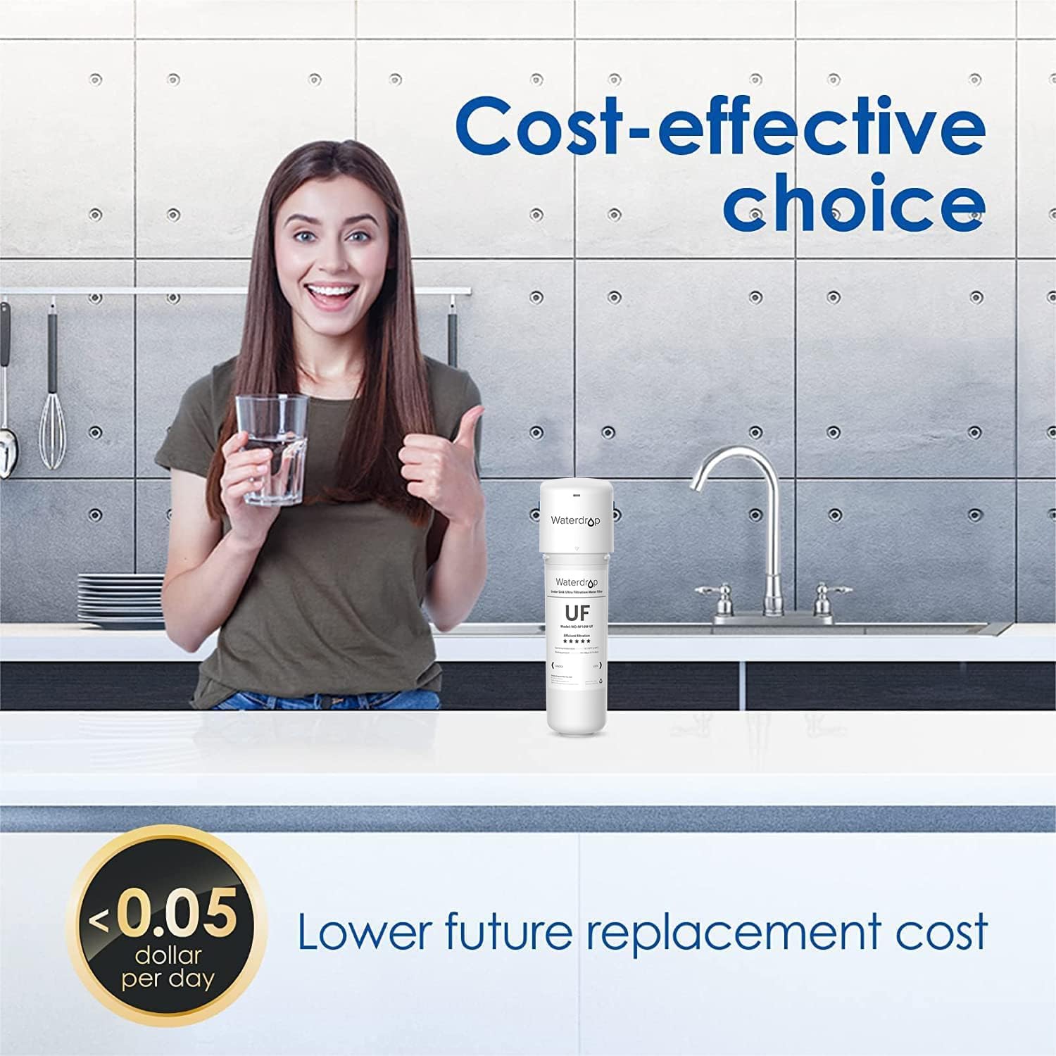 Cost-effective choice: Waterdrop UF <0.05 Lower future replacement cost dollar per day