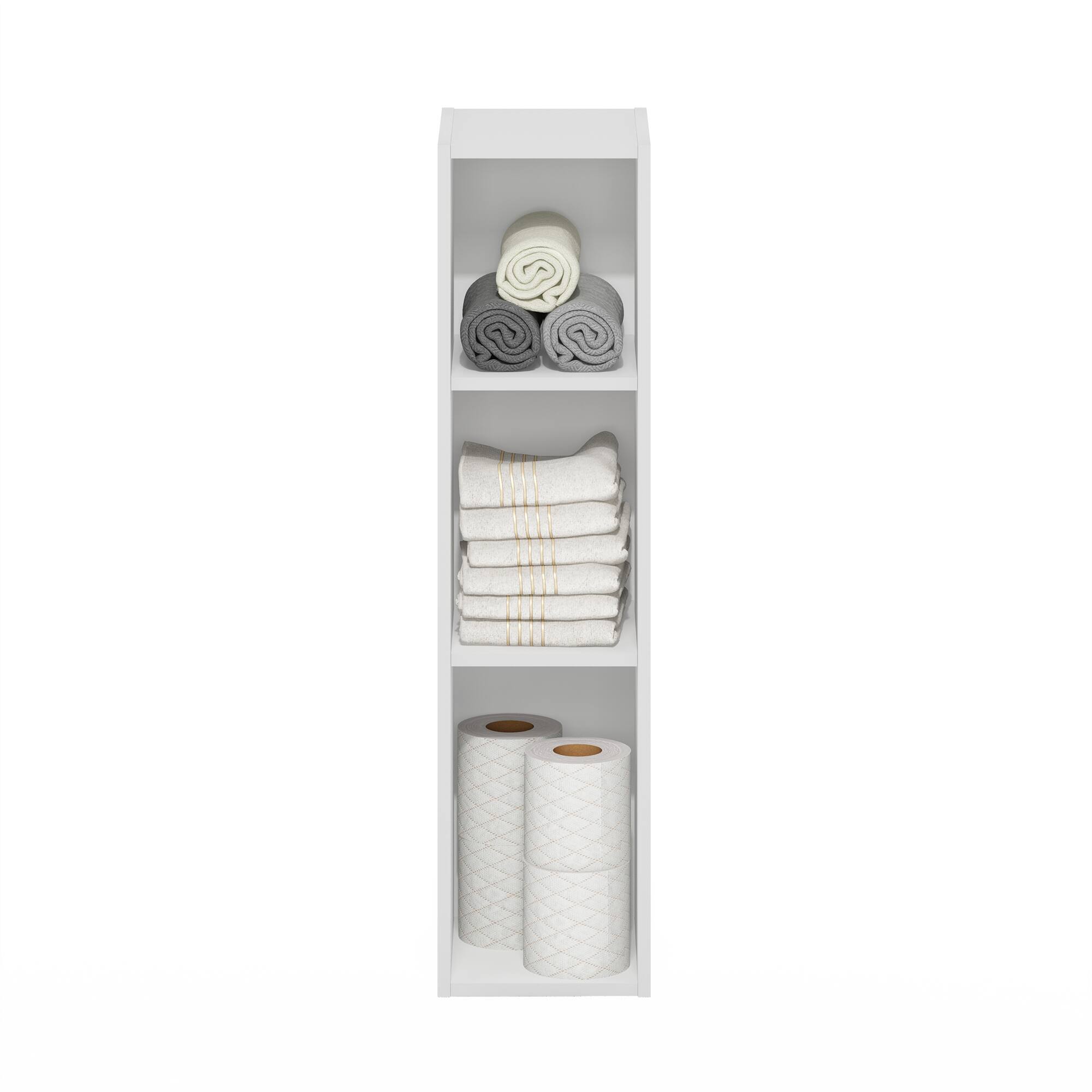 Alt View 4. Furinno - FULDA Book Shelf, 3-Tier Narrow Storage Cabinet, Bookcase with 8-In Width Storage Shelf, 9.3 x 7.9 x 31.5 - White.