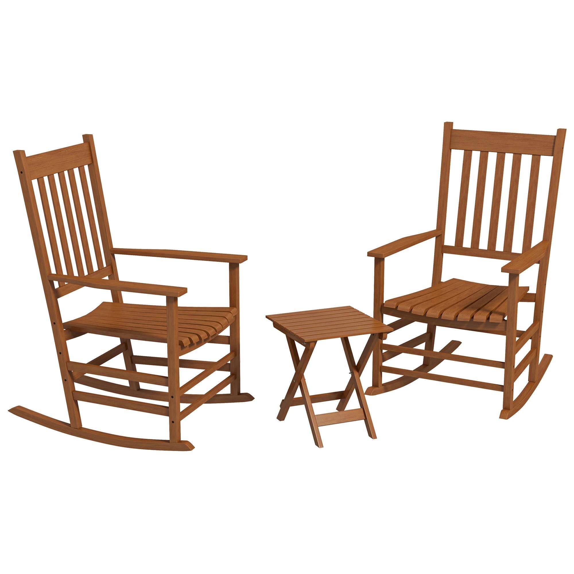 Front. Resenkos - Resenkos 2-Piece Teak Rocking Chairs with Side Table, Smooth Armrests, High-Back Patio Seating, Teak - Teak.