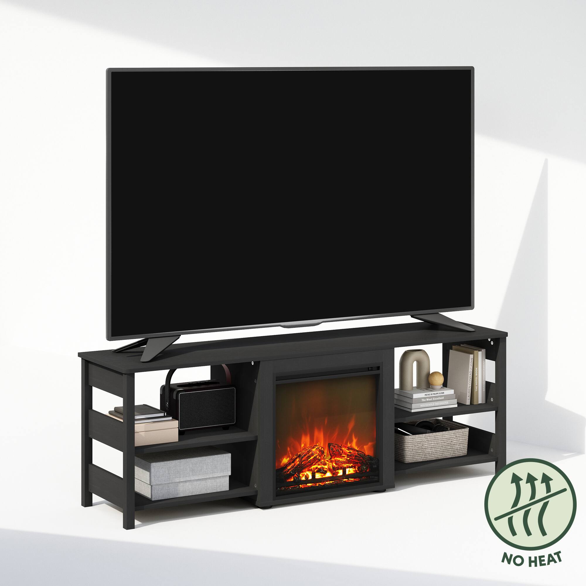 Alt View 3. Furinno - Classic No Heat Decorative Electric Fireplace TV Stand, Entertainment Center for TV up to 70 Inch with Open Shelves - Americano.