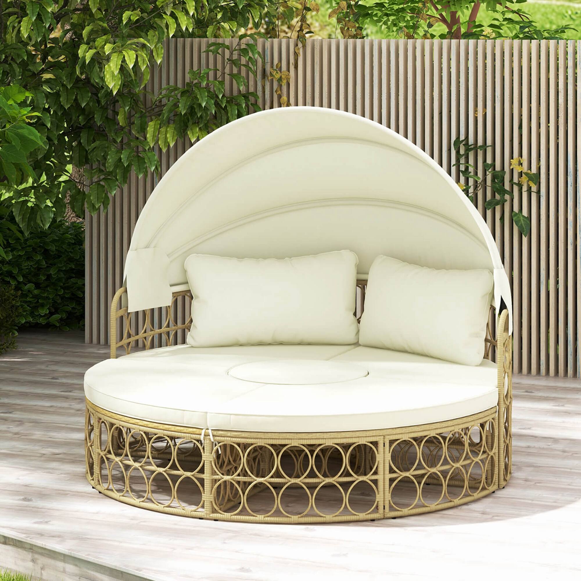 Alt View 1. Costway - Outdoor Patio Round Daybed with Retractable Canopy Soft Cushions for Garden - White.