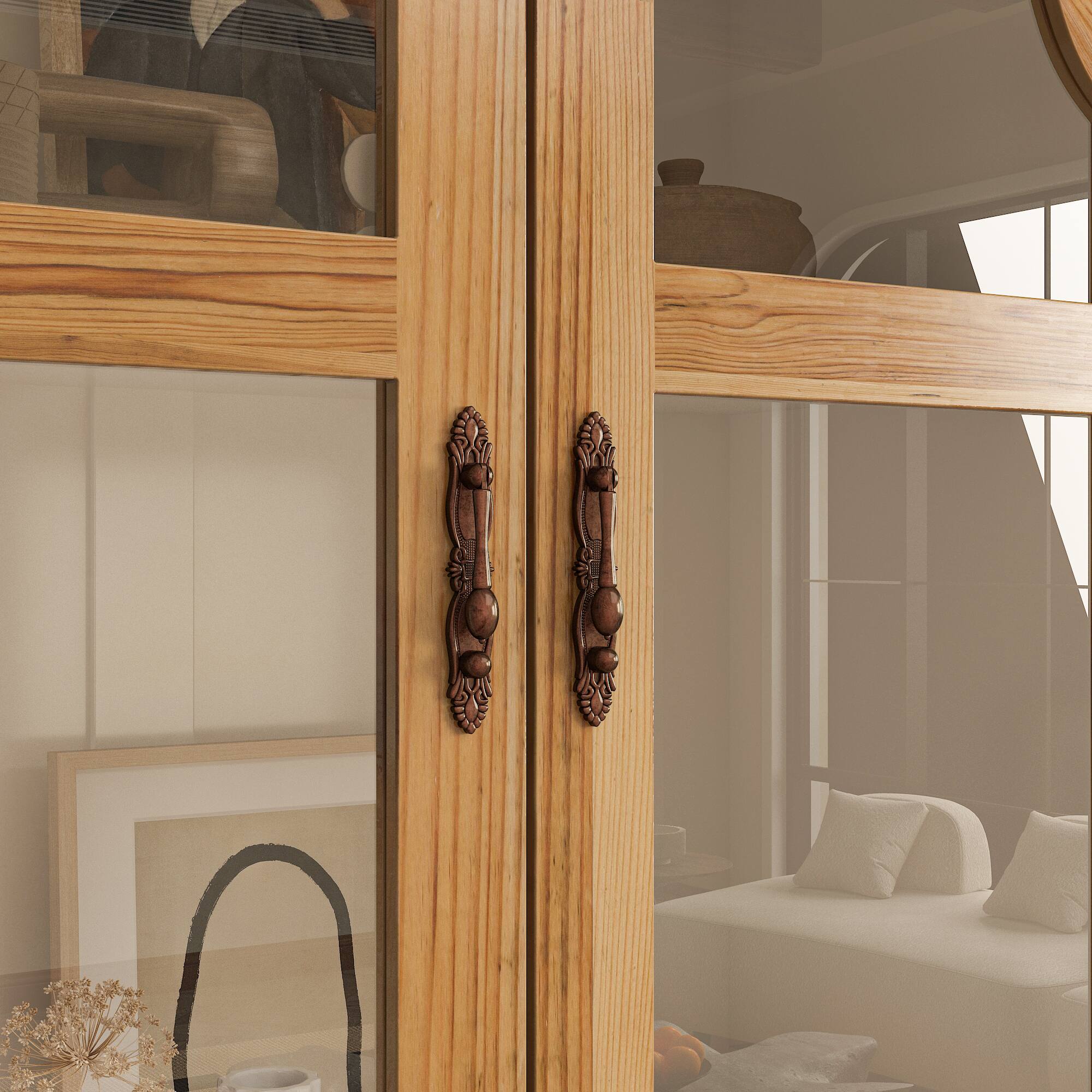 Alt View 1. FUFU & GAGA - FUFU&GAGA Vintage Glass - Door Display Cabinet: Carved Details, Mixed - Material, Multi - Shelf - White.