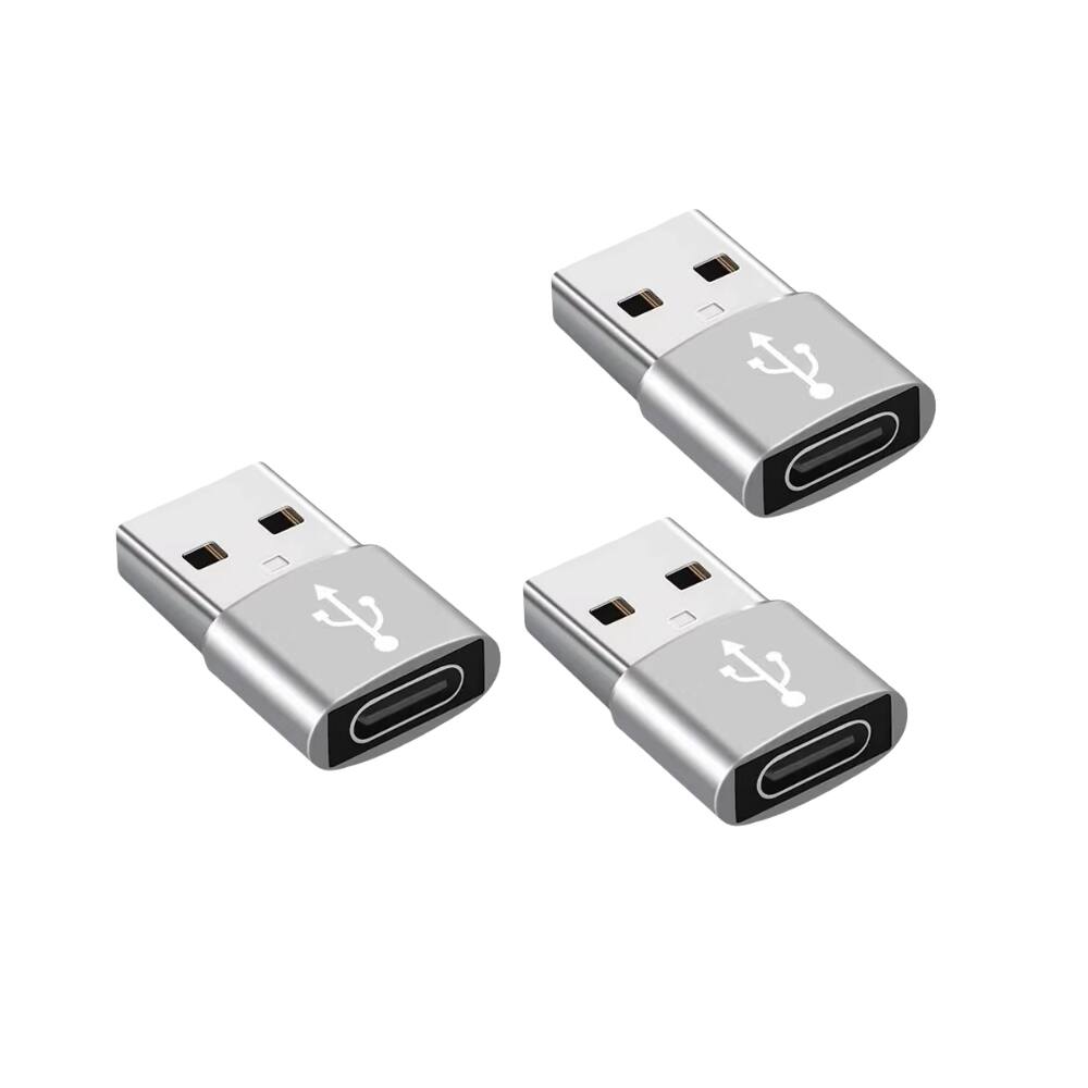 Front. Qixxronics - USB C to USB Male Adapter (3 Pack), Type C Cable Connecter USB A Charger Converter for iPhone, iPad, Samsung Galaxy - Silver.