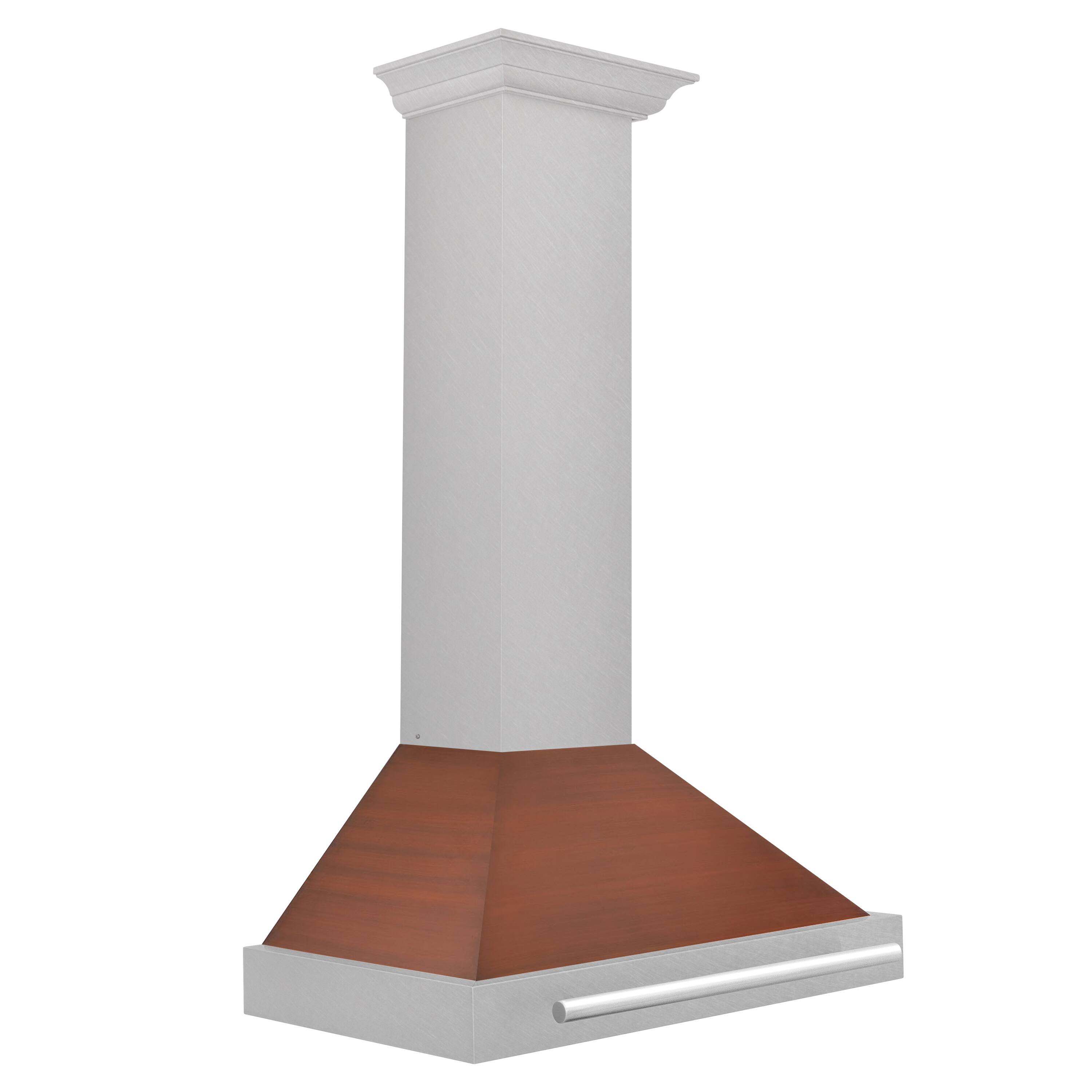 Angle. ZLINE - ZLINE 30 in. Convertible Satin Steel Wall Mount Range Hood with Copper Shell and Steel Handle - Stainless Steel.