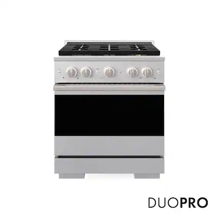 Front. ZLINE - 30 in. 4.2 cu. ft. Marino Freestanding Manual Clean Gas Range with 4 DuoPro Burners and Convection Oven - Satin Stainless Steel.
