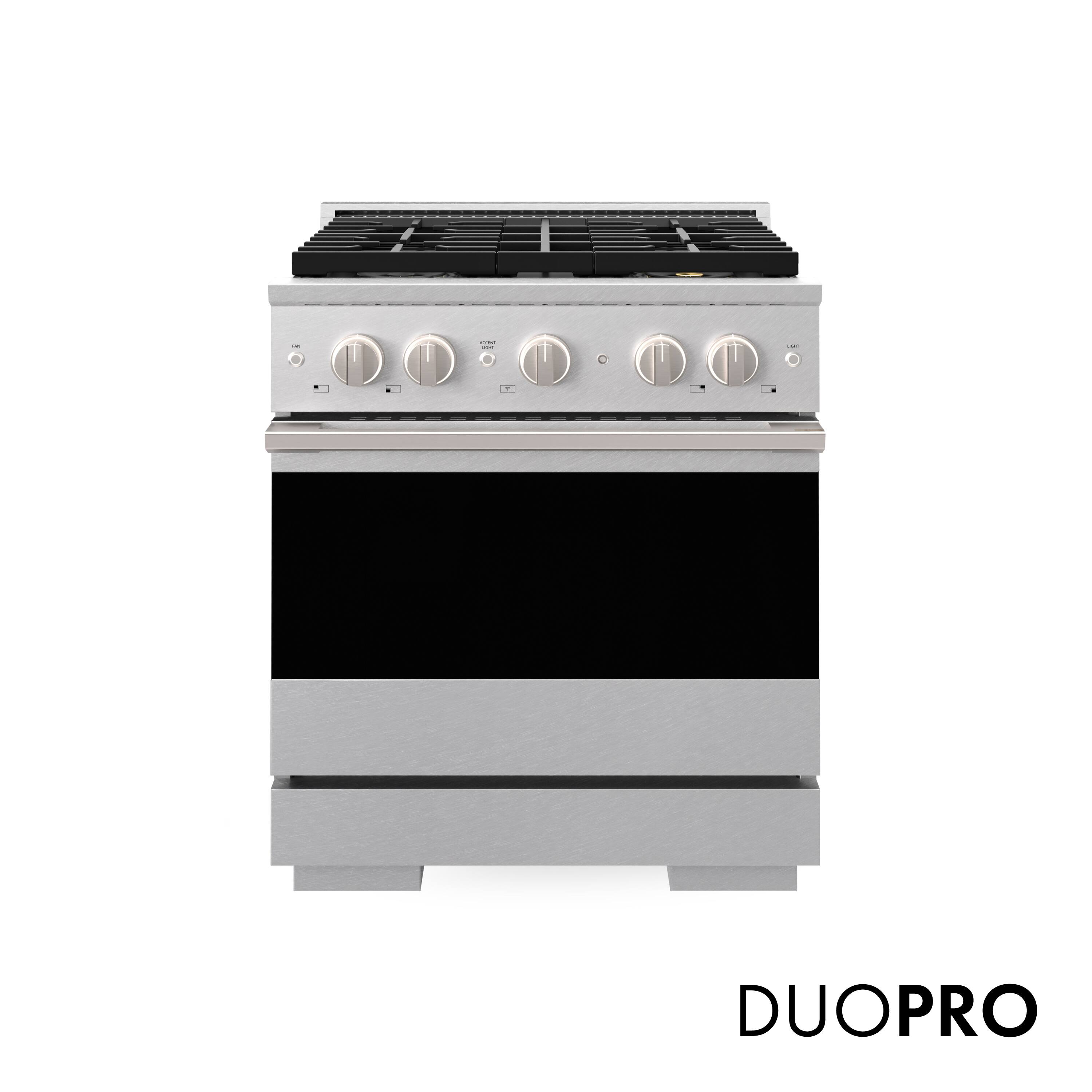 Front. ZLINE - 30 in. 4.2 cu. ft. Marino Freestanding Manual Clean Gas Range with 4 DuoPro Burners and Convection Oven - Satin Stainless Steel.
