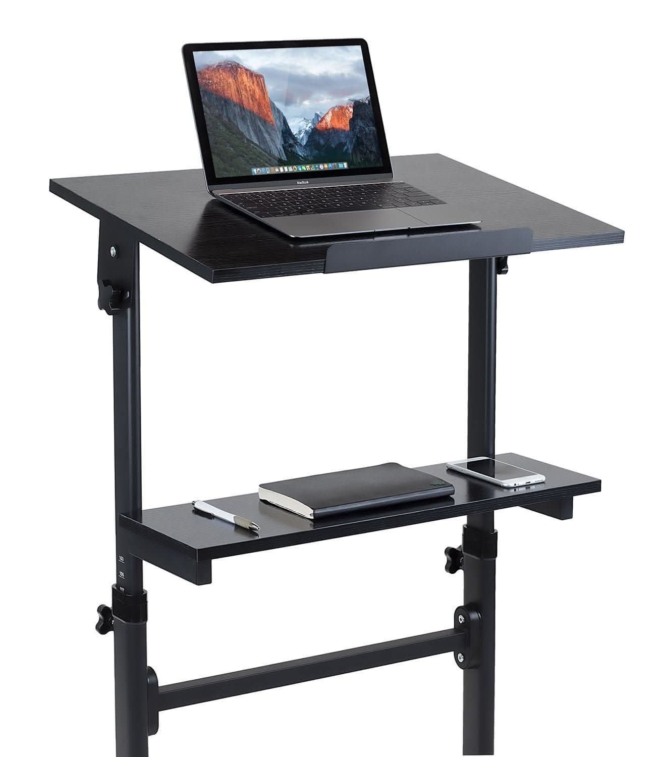 Alt View 2. Mount-It! - Mobile Stand-Up Desk With Adjustable Height, Tilt Platform & Extra Shelf for Workstation or Presentation Use - Black.