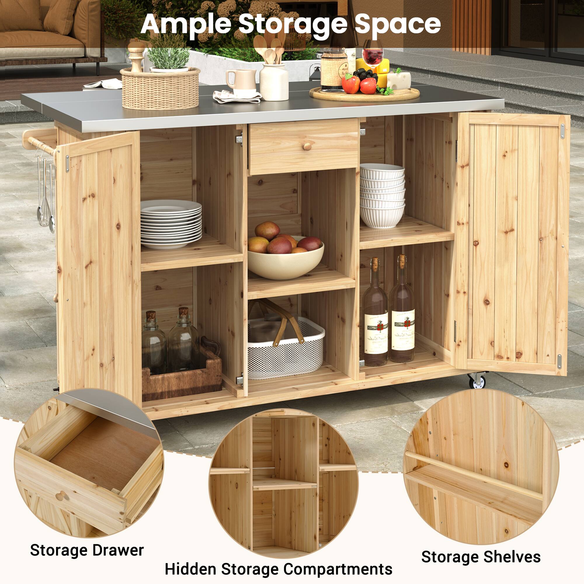 Ample Storage Space  
- Storage Drawer  
- Storage Shelves  
- Hidden Storage Compartments