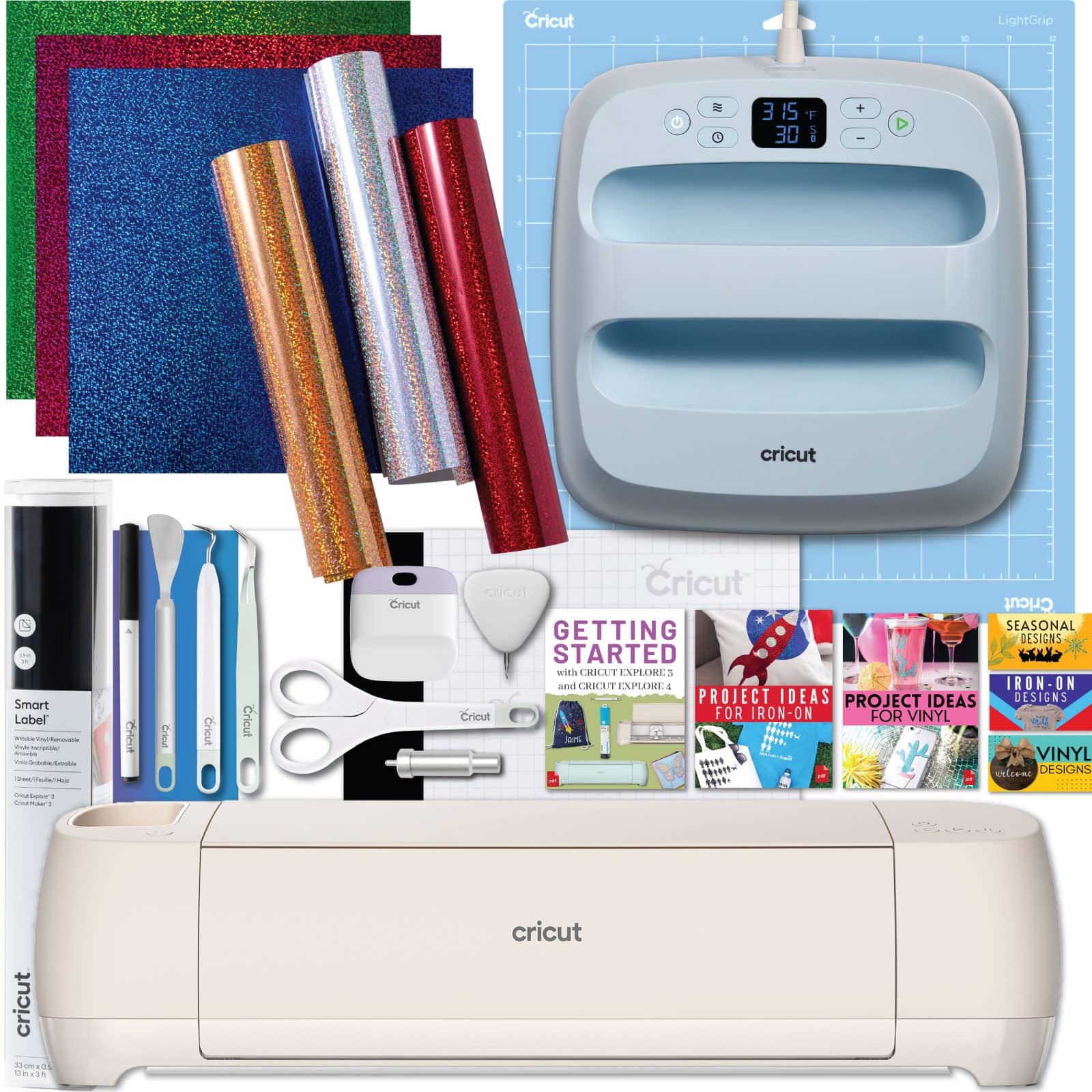 Cricut - Explore 4 with Easy Press 3 Machine and Iron-On Sheets Combo Bundle