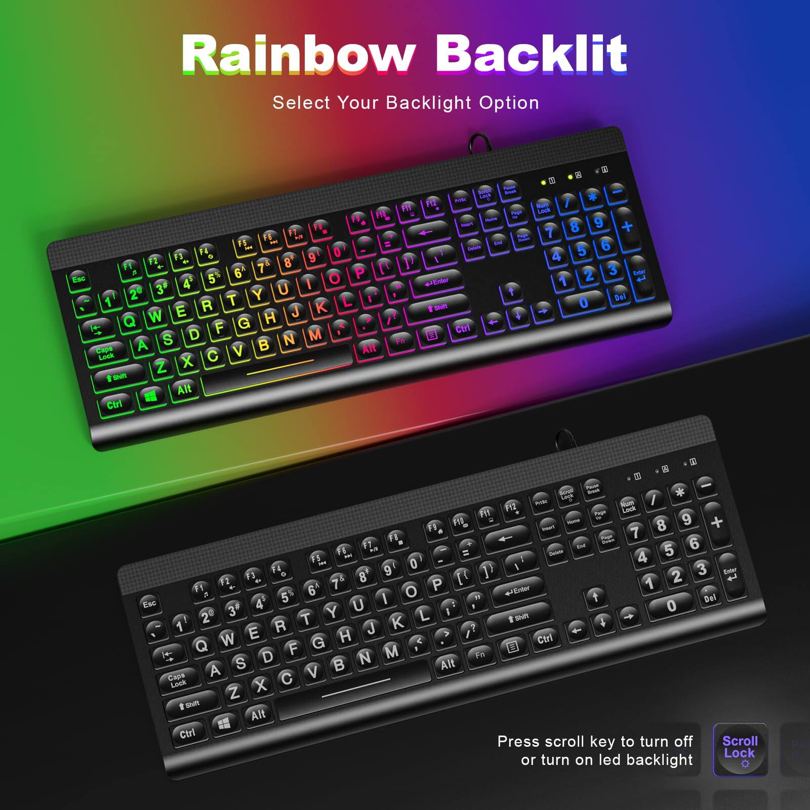 TECH SAFARI Backlit Wired Print Computer With Rainbow Illuminated Led ...