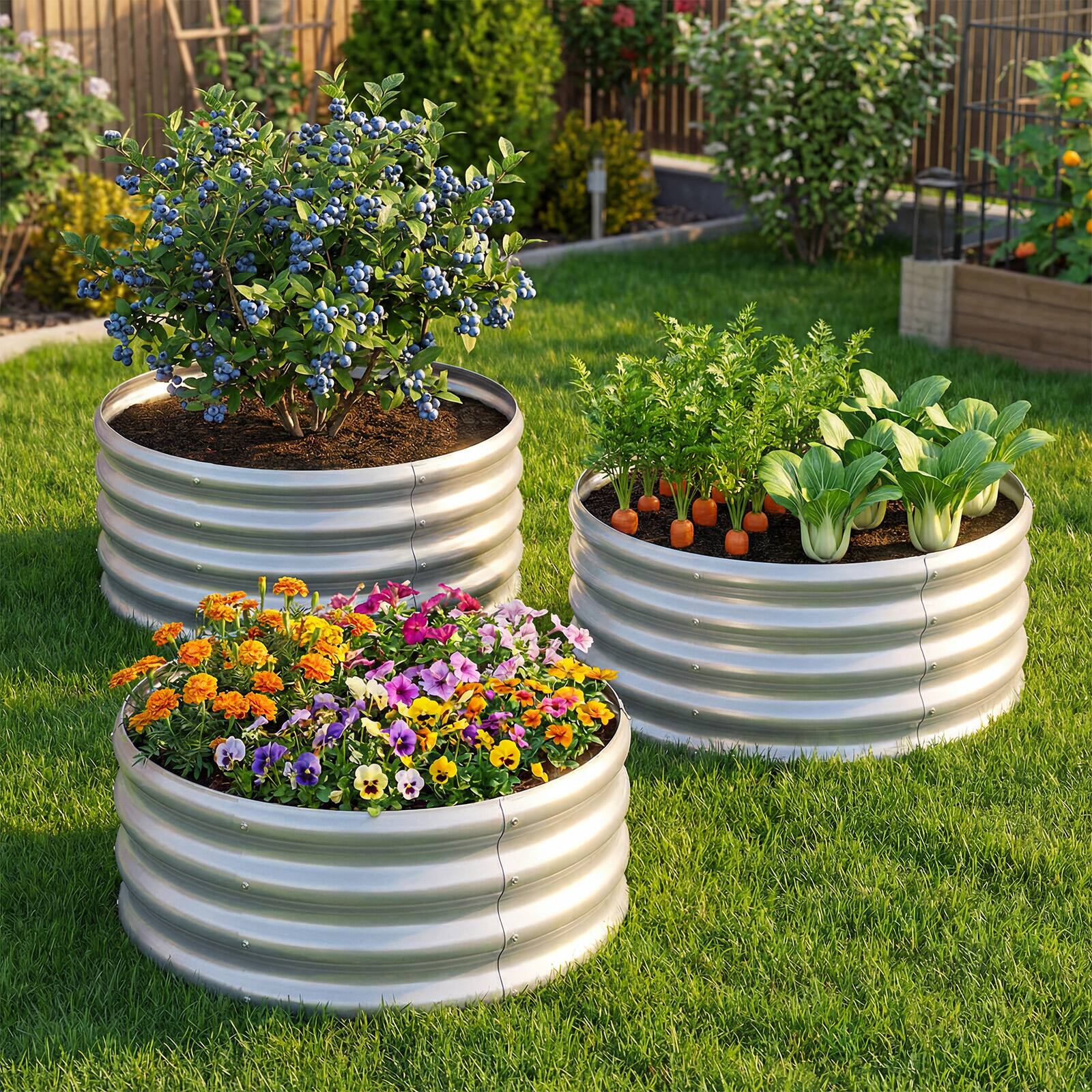 Alt View 3. Costway - Costway 2 PCS 24" x 24" x 11.5" Galvanized Raised Garden Bed, Round Planter Box with Open-Ended Base - Sliver.