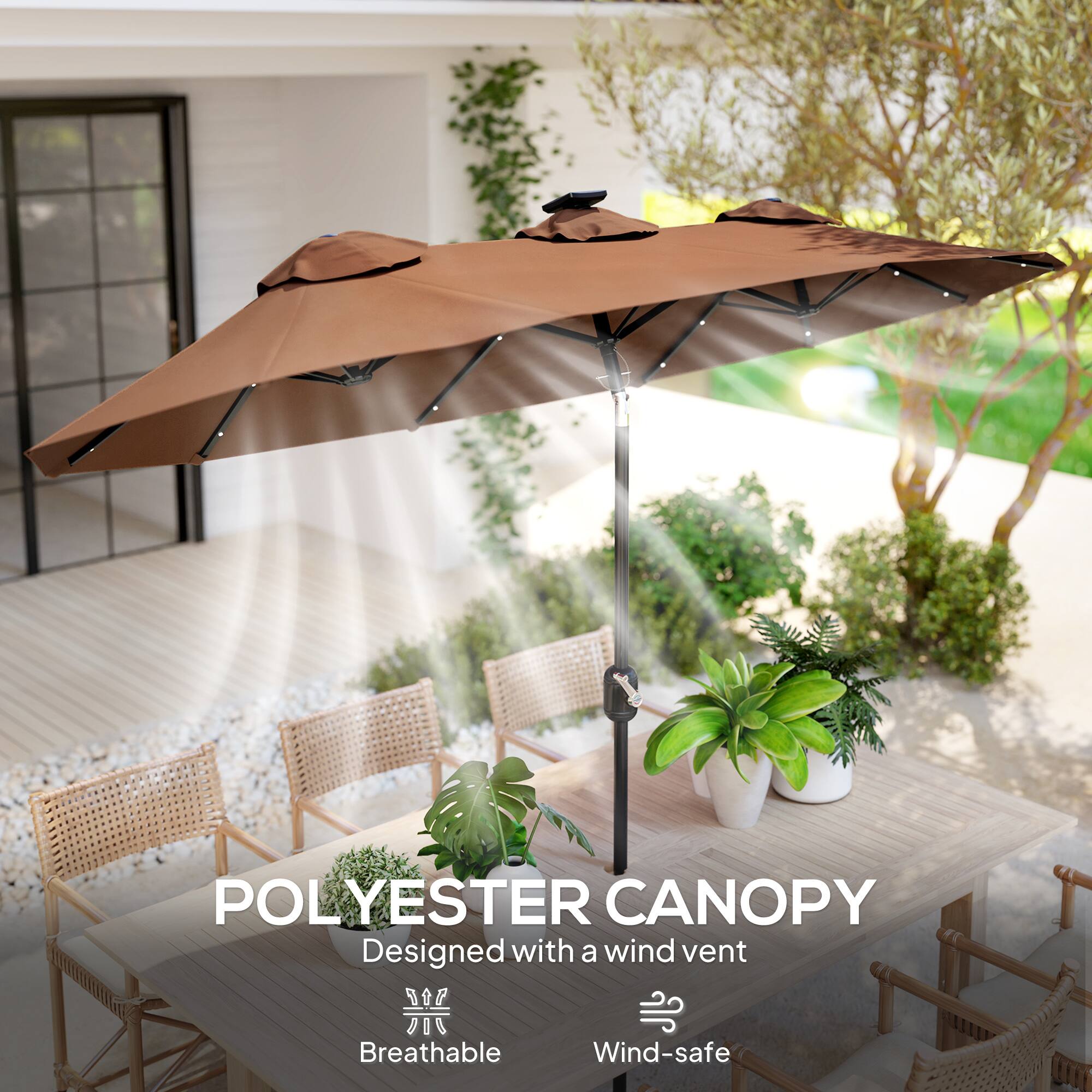 POLYESTER CANOPY  
Designed with a wind vent  
Breathable  
Wind-safe