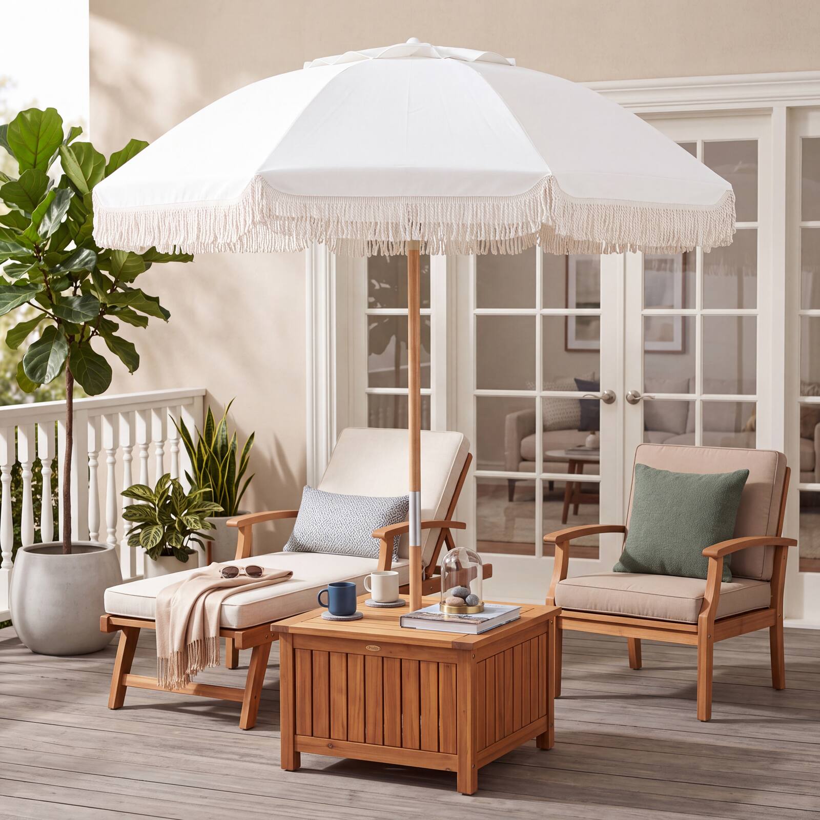 Alt View 1. Costway - Costway 6 FT Patio Umbrella with Fringe, Tassel Market Table Umbrella with Push Button Tilt - White.