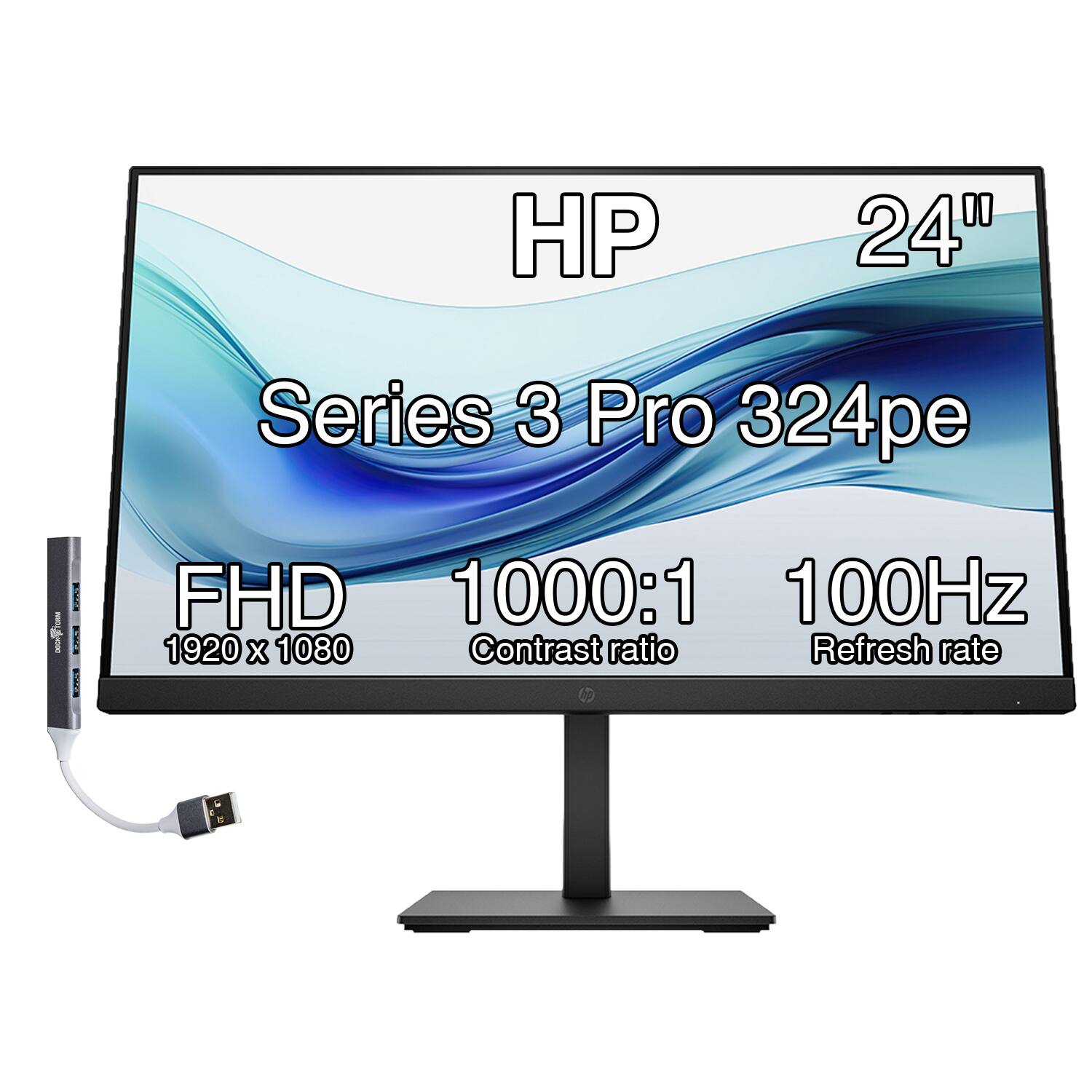 HP - Series 3 Pro 24" FHD IPS Monitor, 5ms Response Time, Anti-Glare, Built-in Speakers, Displayport, HDMI & DKZ Hub - Black