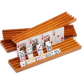 GSE Games & Sports Expert - Domino & Playing Card Racks Set of 4, Wooden Domino and Playing Cards Trays Holders Organizer