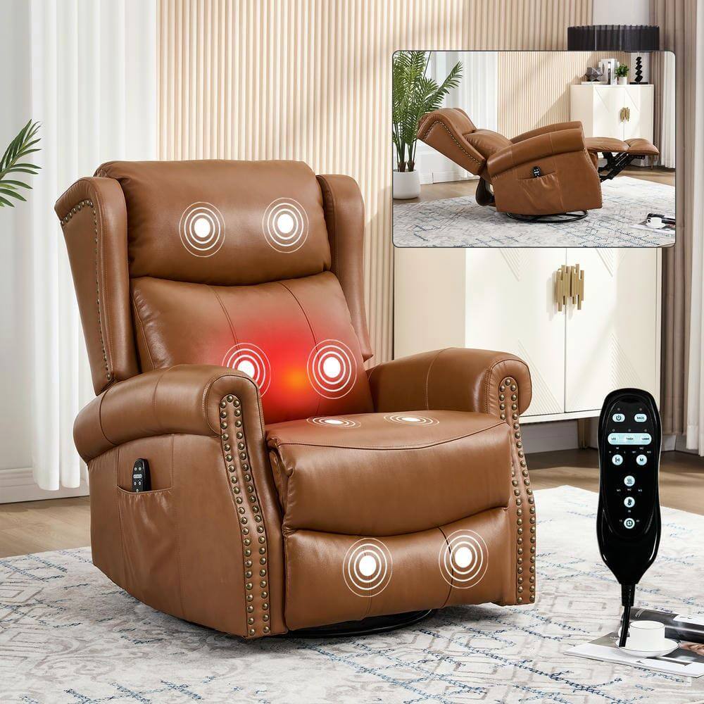 Alt View 2. Kadyn - Manual Heat Massage Recliner Chair, 8 Vibration Modes, Rocker Swivel, Genuine Leather, Yellow - Yellow.