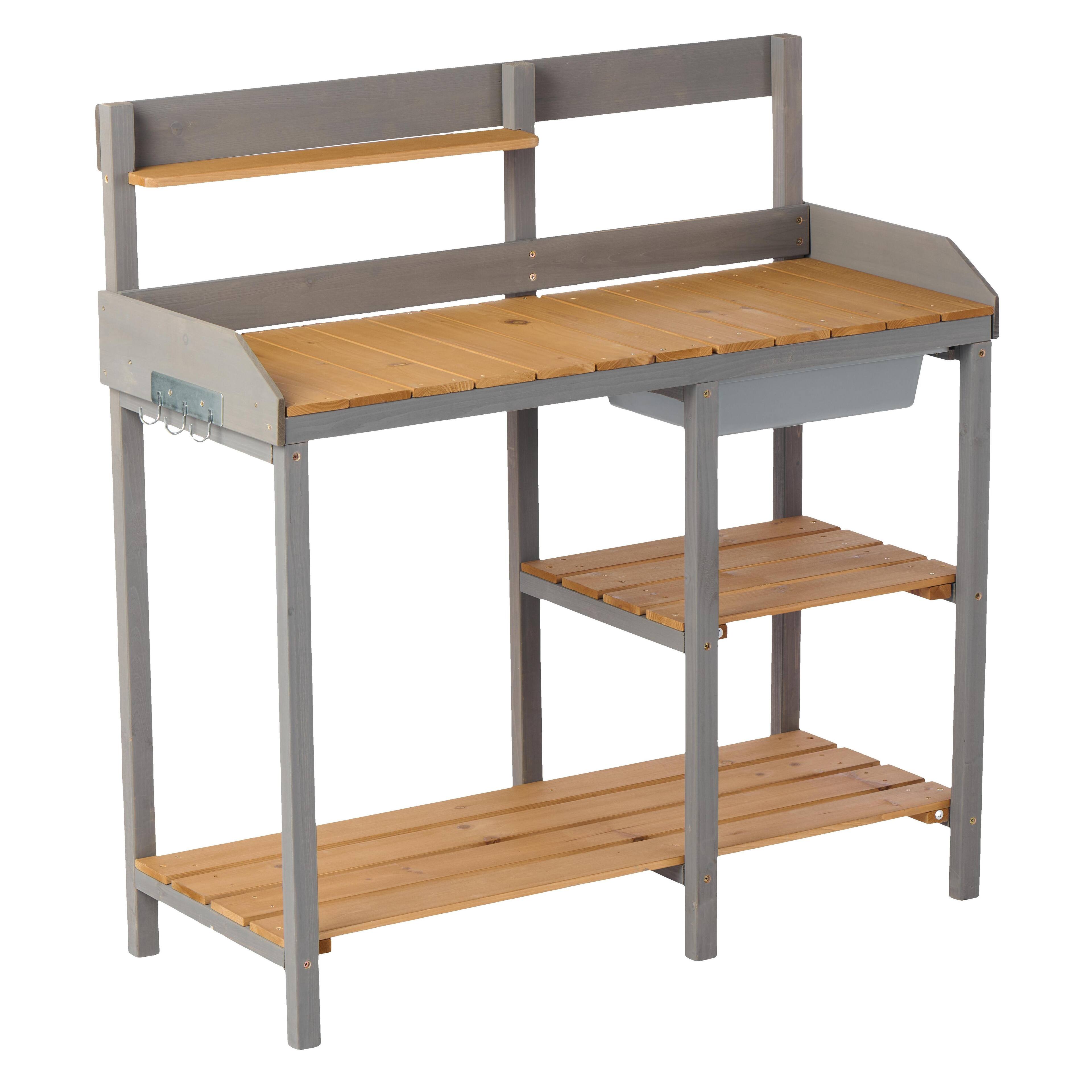 Front. APRILSOUL - Outdoor Wooden Potting Bench Table With Sink Garden Work Bench Shelf Outside Patio - Grey,Brown.