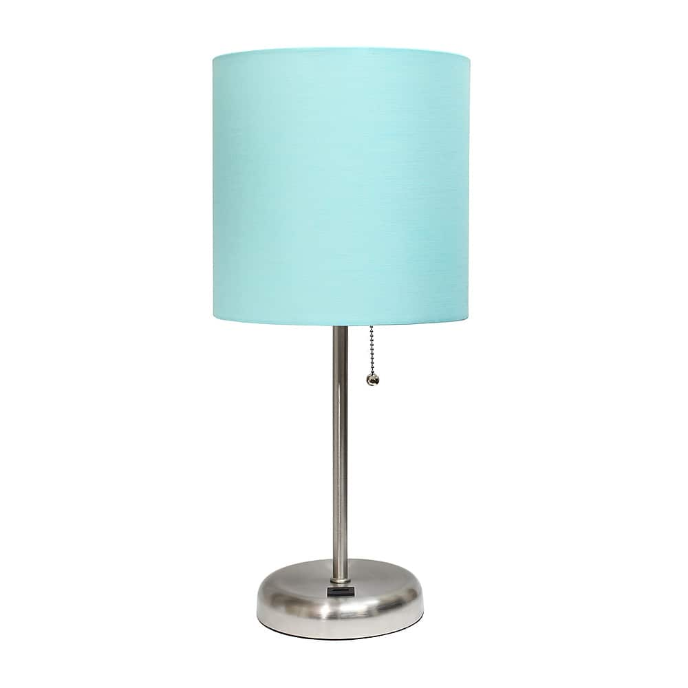 Angle View: Limelights - Stick Lamp with USB charging port and Fabric Shade - Aqua