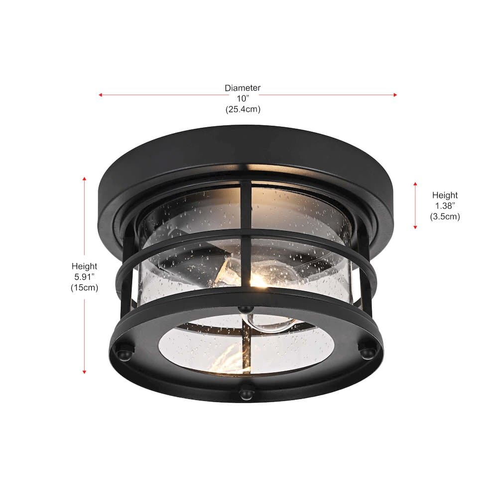 Elegant Lighting - Carla 10 inch Outdoor Flush Mount Ceiling Light in Black - Black And Clear