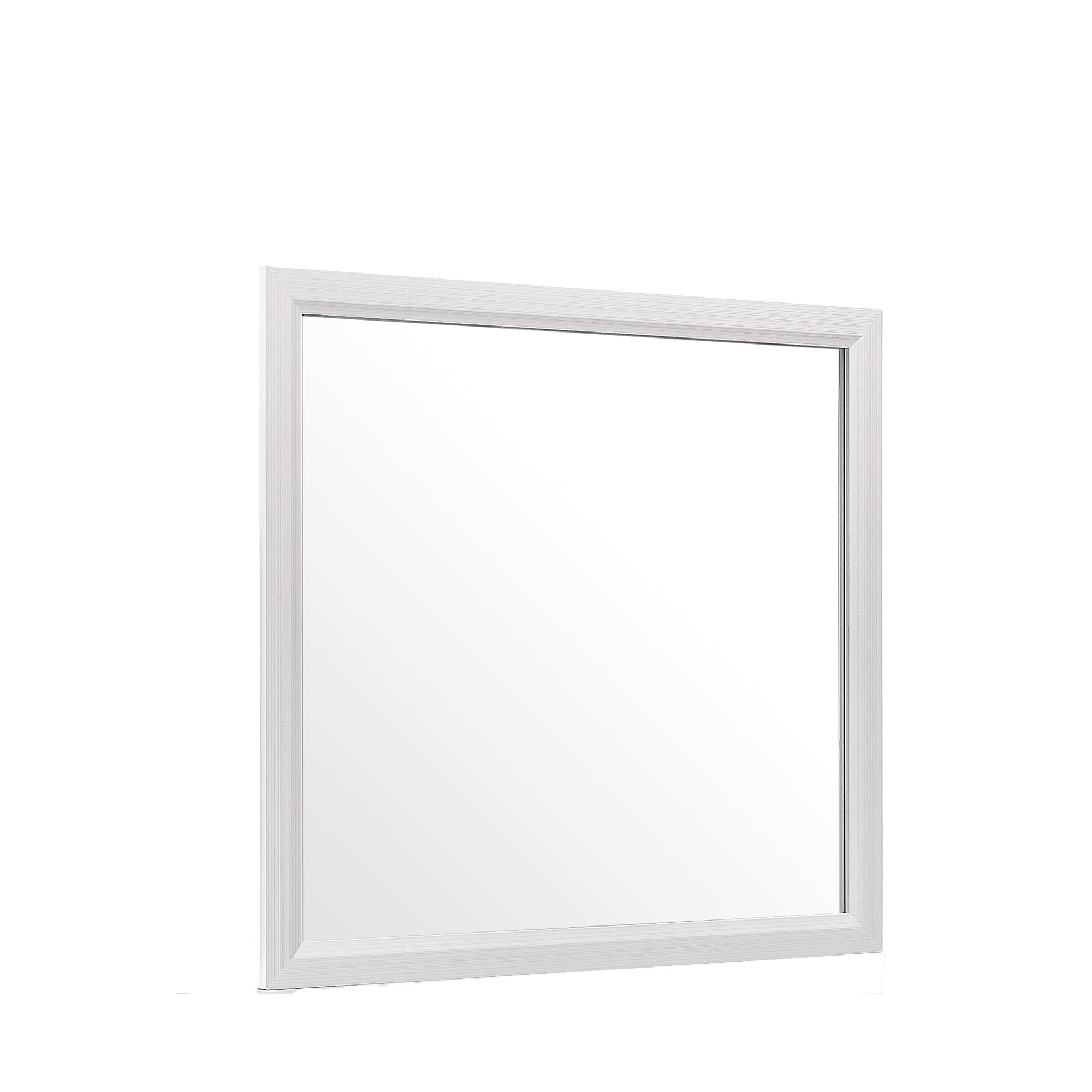 Back. BreeBe - Contemporary Mirage White Mirror with Rubber Wood Frame, Rectangular Shape, 39.06 x 0.87 x 35.12 inches - White.