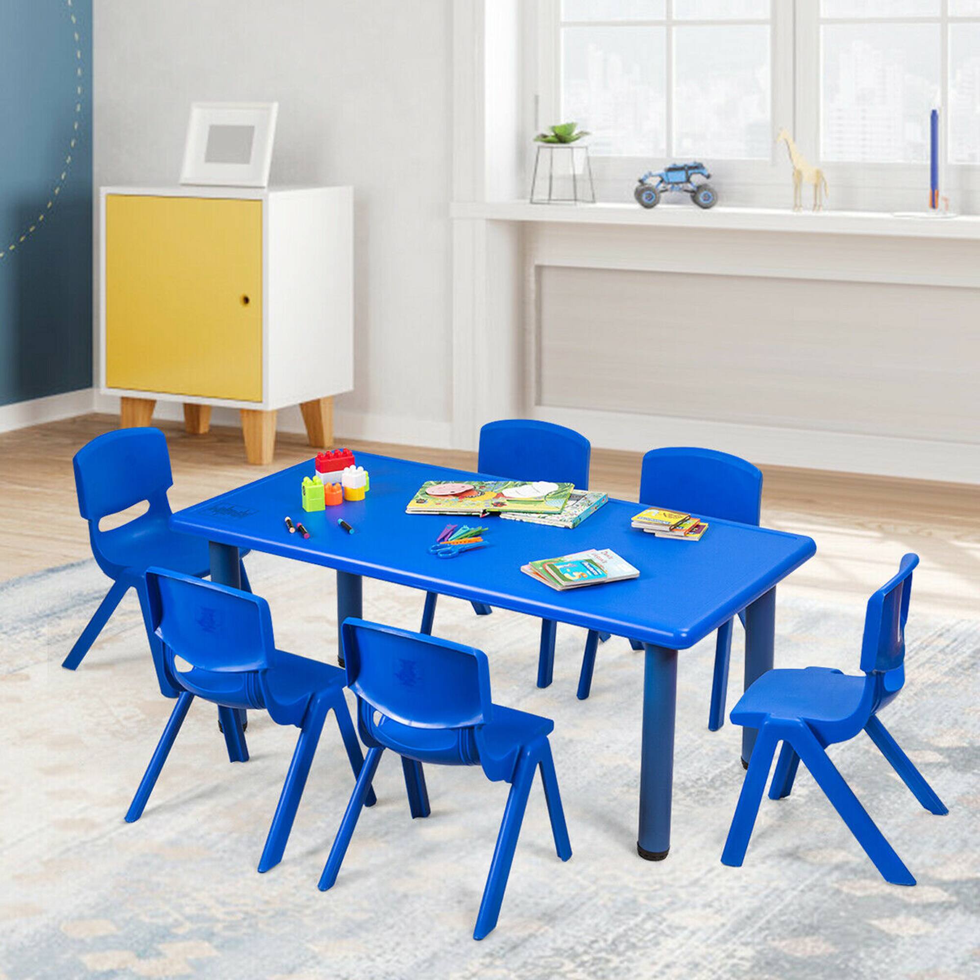 Alt View 4. Gymax - Gymax 6-pack Kids Plastic Stackable Classroom Chairs Indoor/Outdoor Kindergarten Blue - Blue.