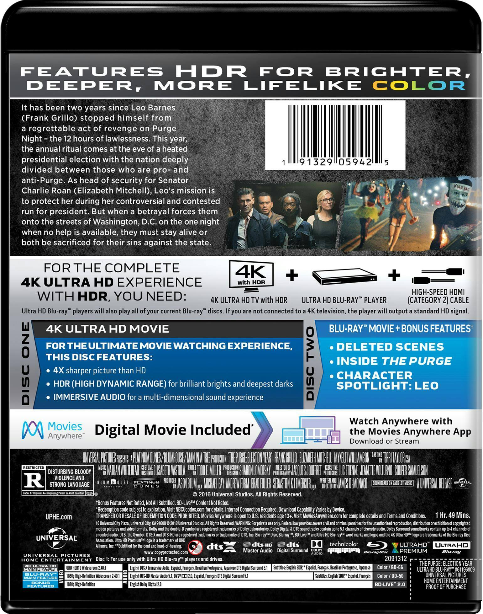 Back. The Purge: Election Year (4K Ultra HD) [UHD].