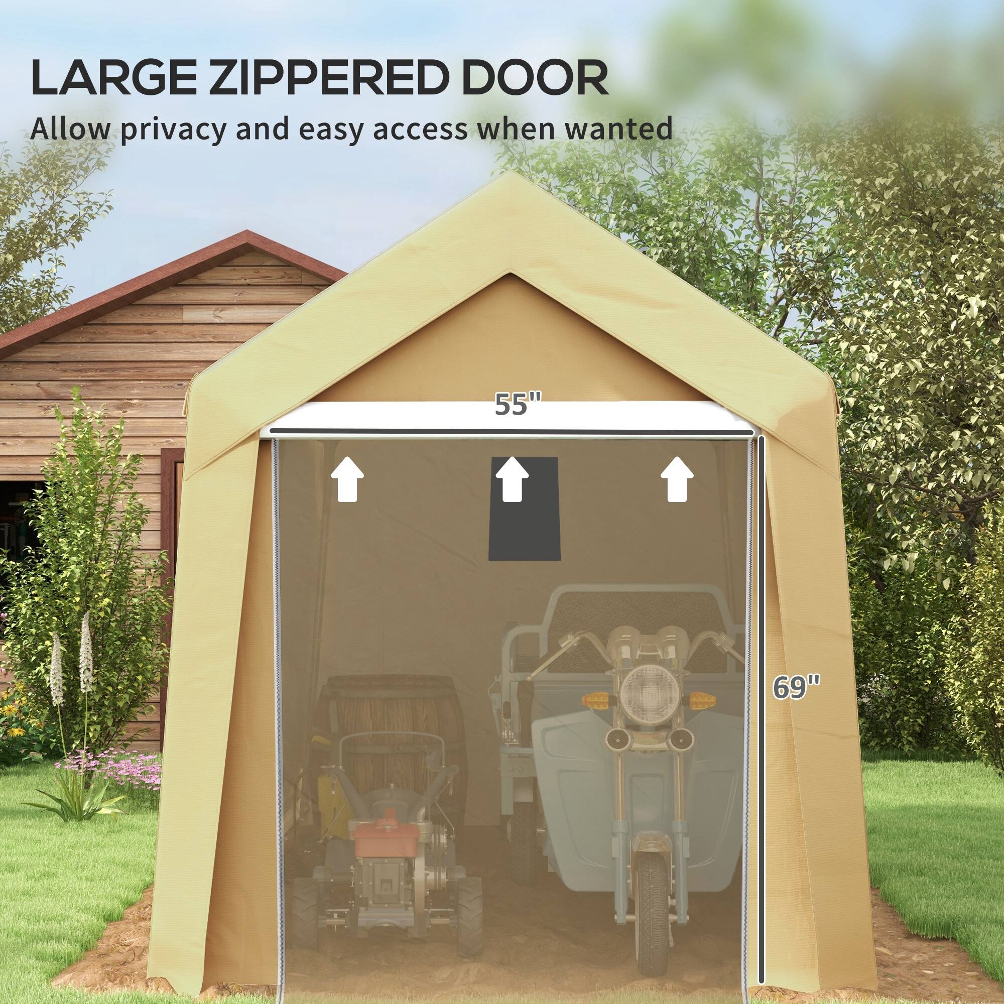 LARGE ZIPPERED DOOR
Allow privacy and easy access when wanted
55" - 69"