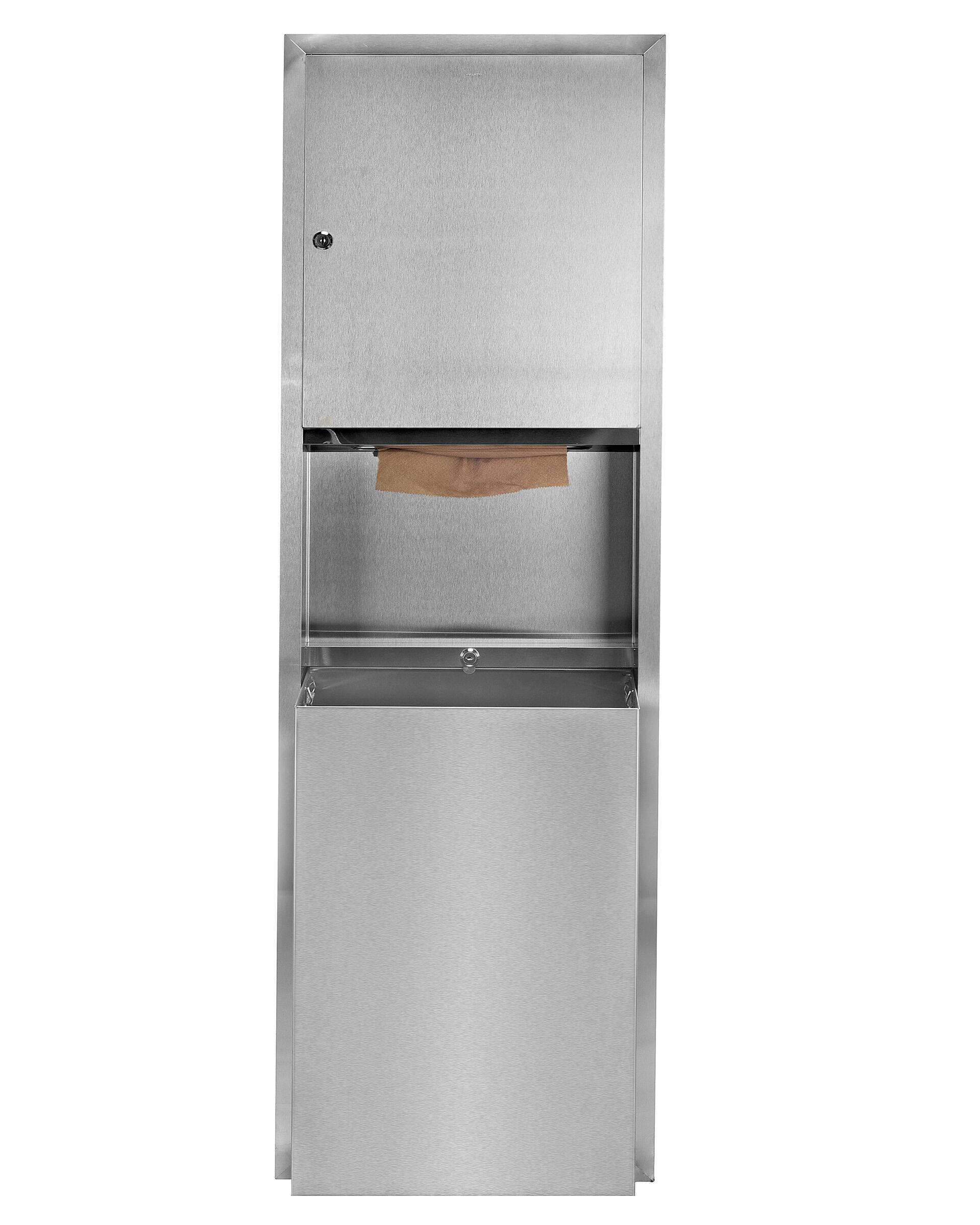 Front. Alpine Industries - Paper Towel Holder, 56" Stainless Steel, Recessed Paper Towel Dispenser with 12 Gal. Trash Receptacle - Stainless Steel.