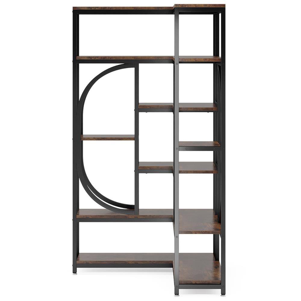 Angle. Kadyn - Kadyn Bookshelf, Storage Shelf, Bookcase,7-Shelf Corner Bookshelf, L-Shaped Bookcase Display Rack,Rustic Brown - Rustic Brown.