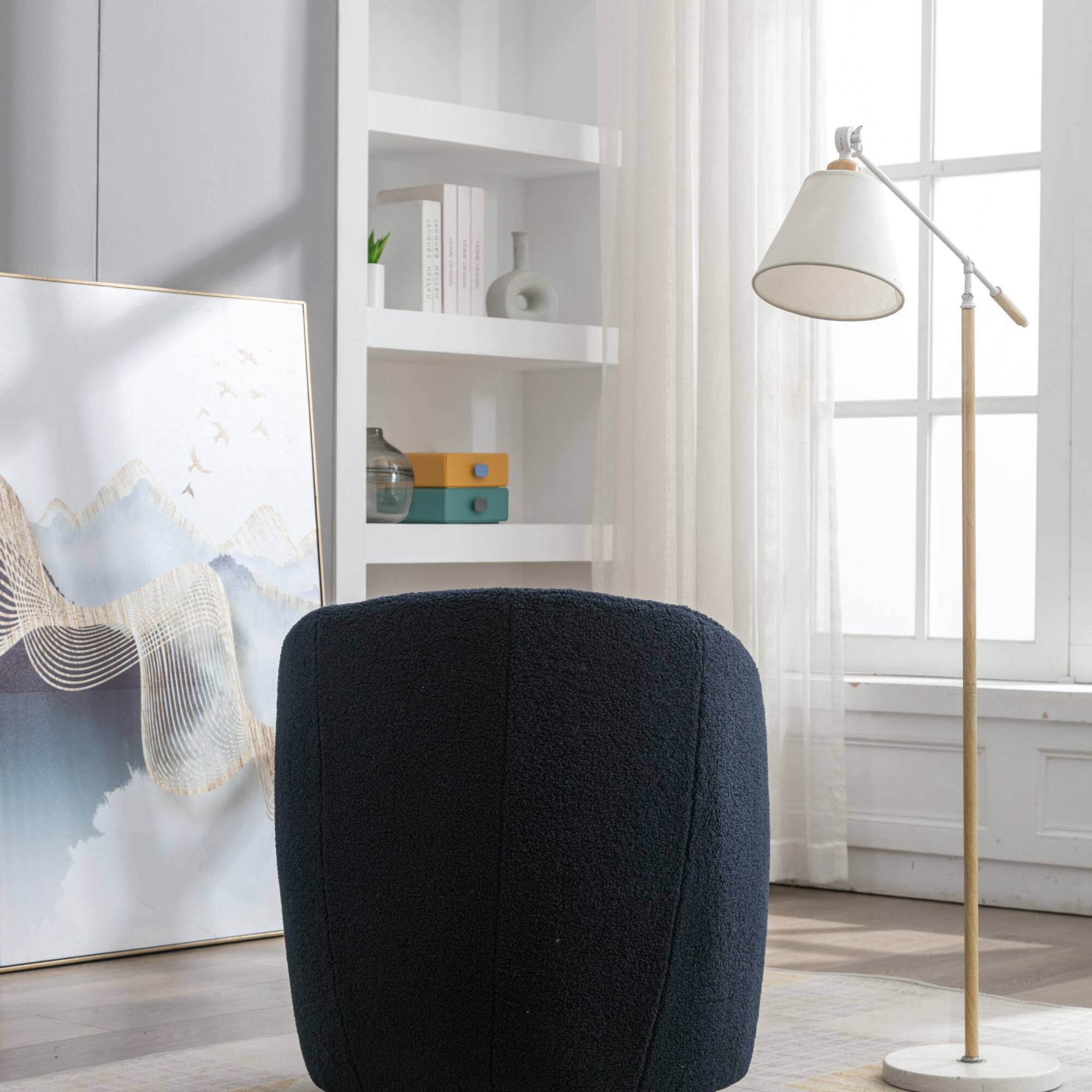 Alt View 7. GOODSILO - Plush Swivel Accent Armchair with Ergonomic Design and 360-Degree Rotation for Modern Interiors - Dark Blue.