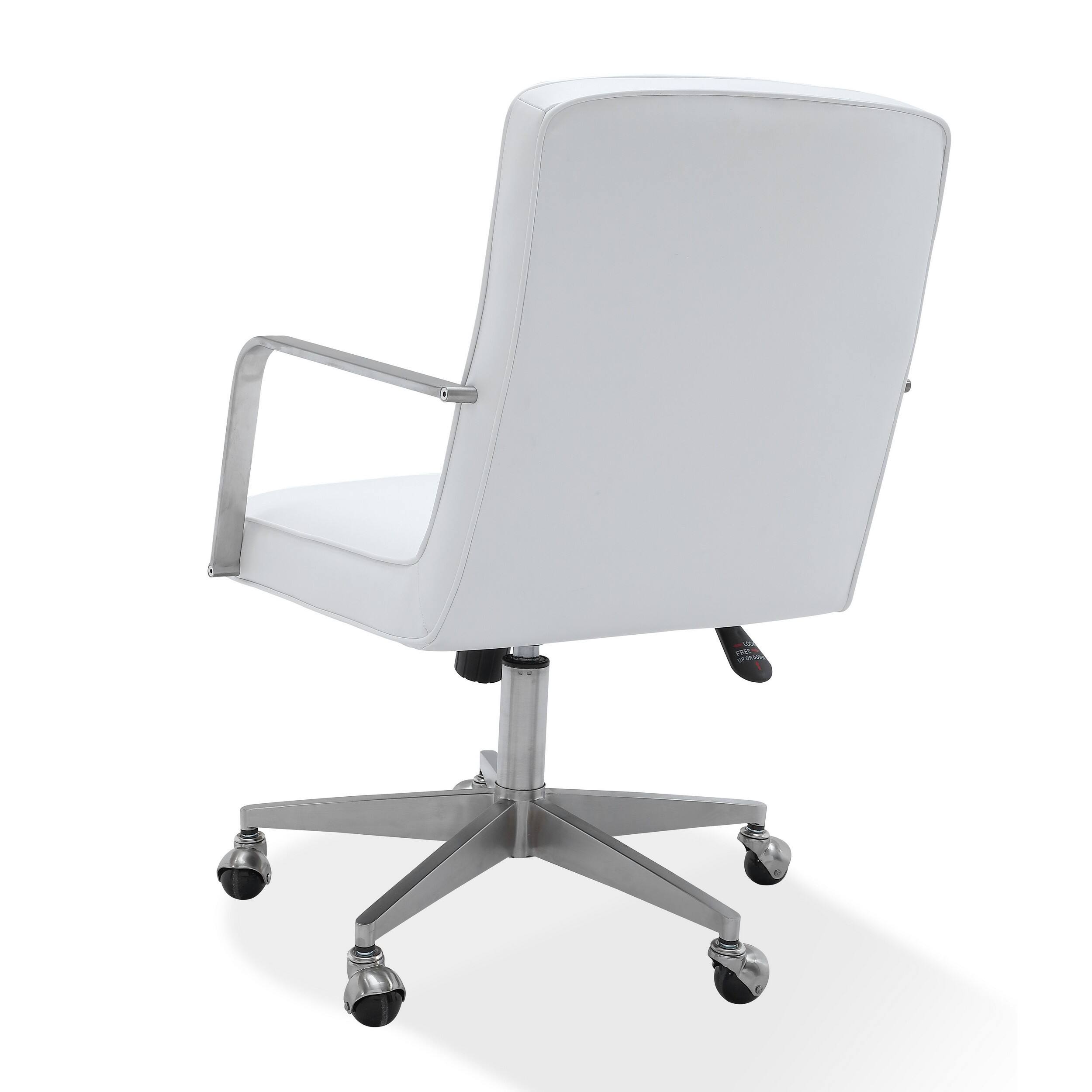 Left. Manhattan Lane - Rux 26 Inch Office Swivel Chair,  Faux Leather, Rolling Steel Base - White.