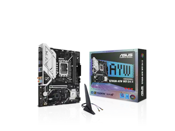 Sure, here is the corrected and grouped text:
---
**ASUS B760M-AYW WIFI D4 II**
- **MOTHERBOARD**
- **IN SEARCH OF INCREDIBLE**
- **WiFi 6**
- **HDMI 5.0**
- **2.5G LAN**
- **AURA SYNC**
- **12+1+1+1 PHASE POWER**
- **2 x M.2 Slots**
- **1 x PCIe 4.0 x16 Slot**
- **1 x PCIe 3.0 x1 Slot**
- **1 x PCIe 3.0 x4 Slot**
- **1 x USB 3.2 Gen 2 Type-C**
- **1 x USB 3.2 Gen 2 Type-A**
- **4 x USB 3.2 Gen 1 Type-A**
- **4 x USB 2.0 Type-A**
- **1 x PS/2 Port**
- **1 x 24-pin ATX Power Connector**
- **1 x 8-pin CPU Power Connector**
- **1 x 4-pin CPU Fan Header**
- **1 x 4-pin Chassis Fan Header**
- **1 x 4-pin RGB Header**